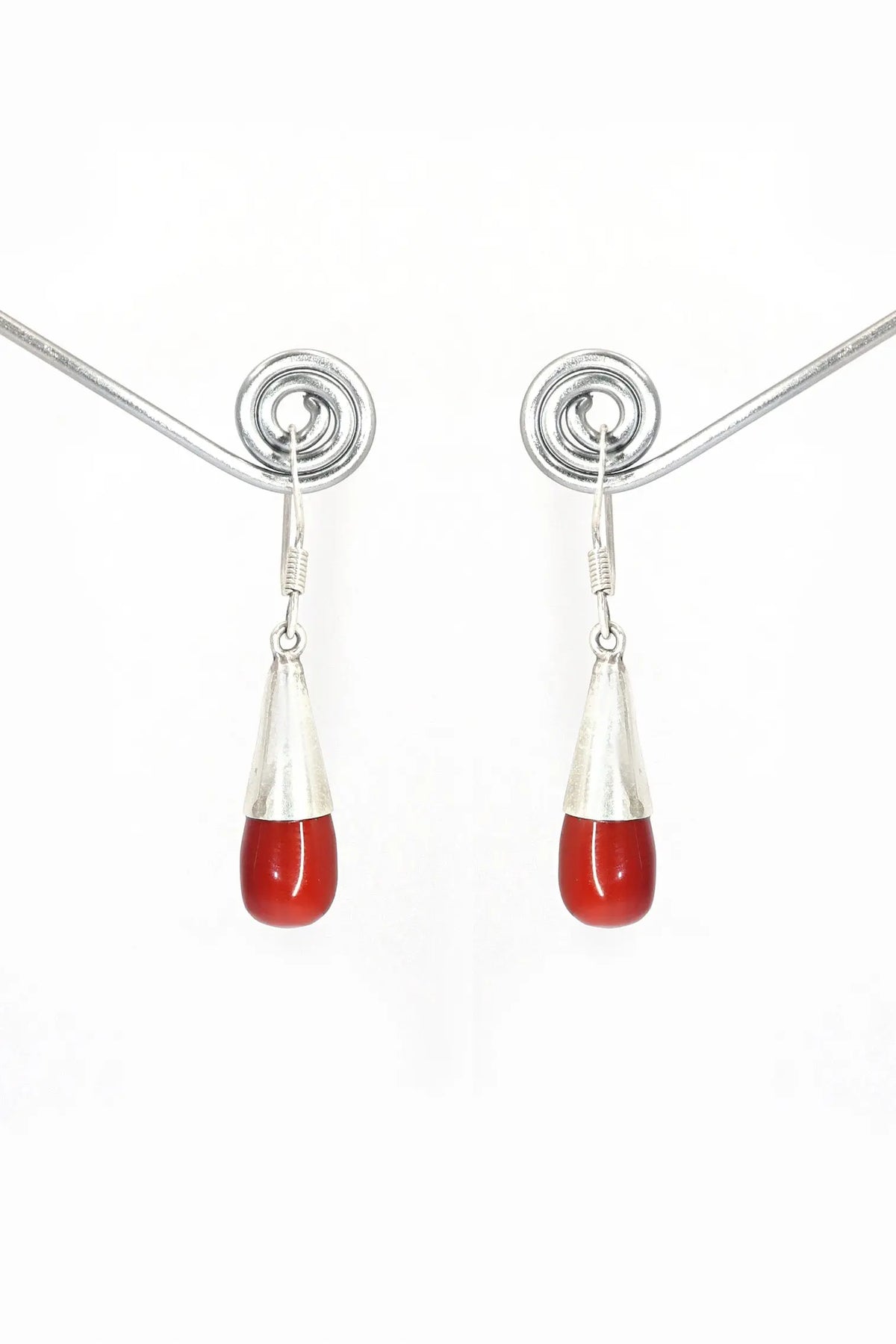 Delicate Red Onyx Gemstone Hook Earrings Jewelry VJewels