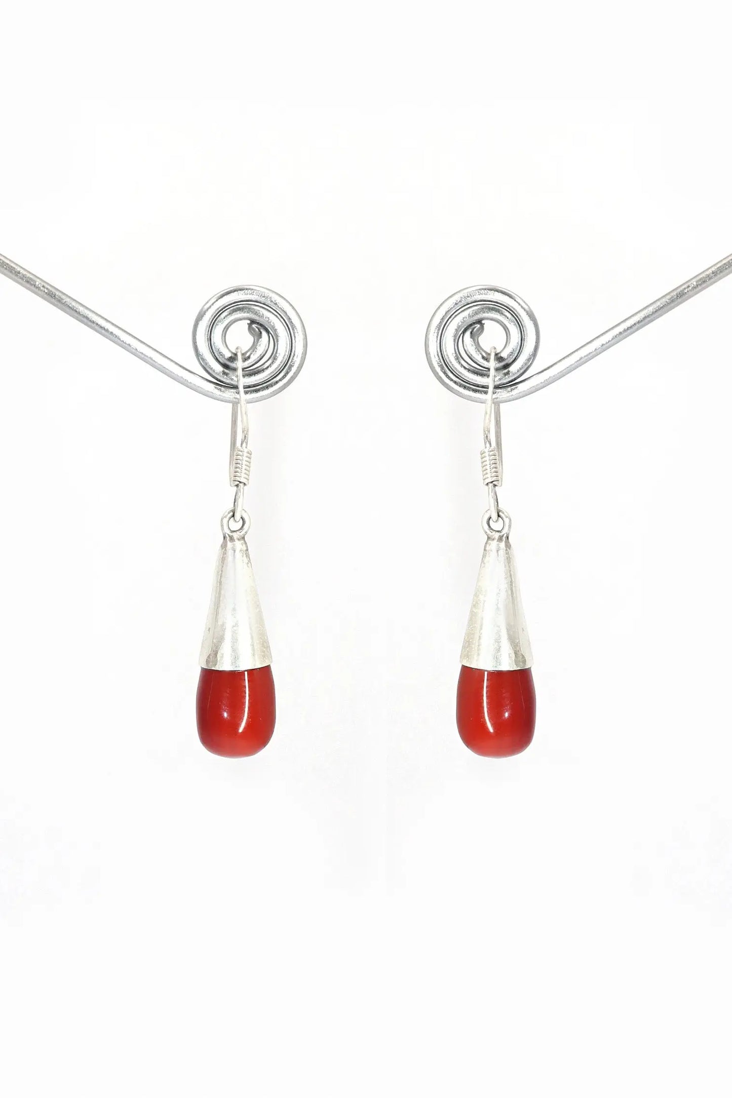 Delicate Red Onyx Gemstone Hook Earrings Jewelry VJewels