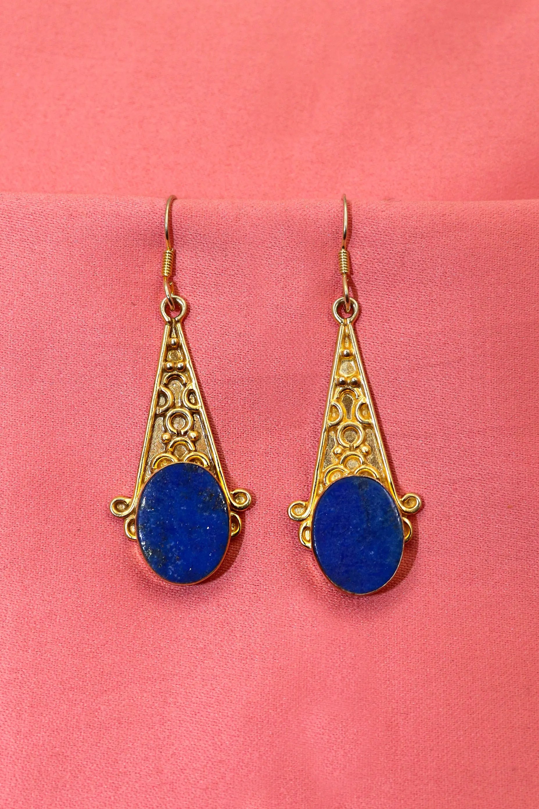 Designer Earrings Gold Plated Lapis Lazuli Gemstone Earring VJewels