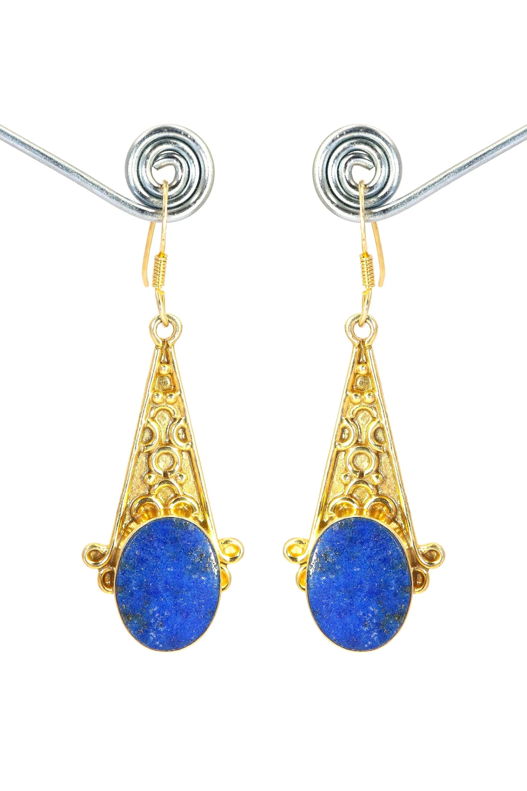 Designer Earrings Gold Plated Lapis Lazuli Gemstone Earring VJewels