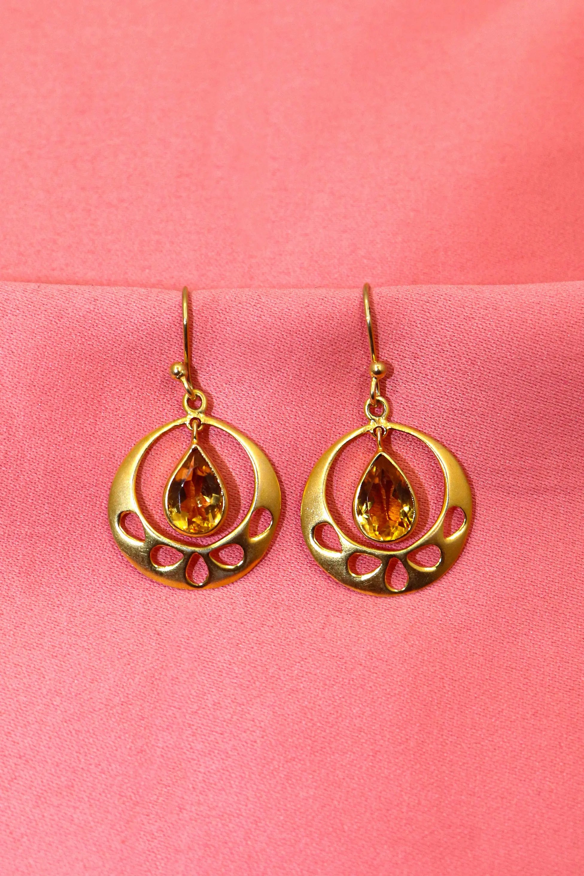 Designer Gold Plated Earrings with Citrine Gemstones VJewels