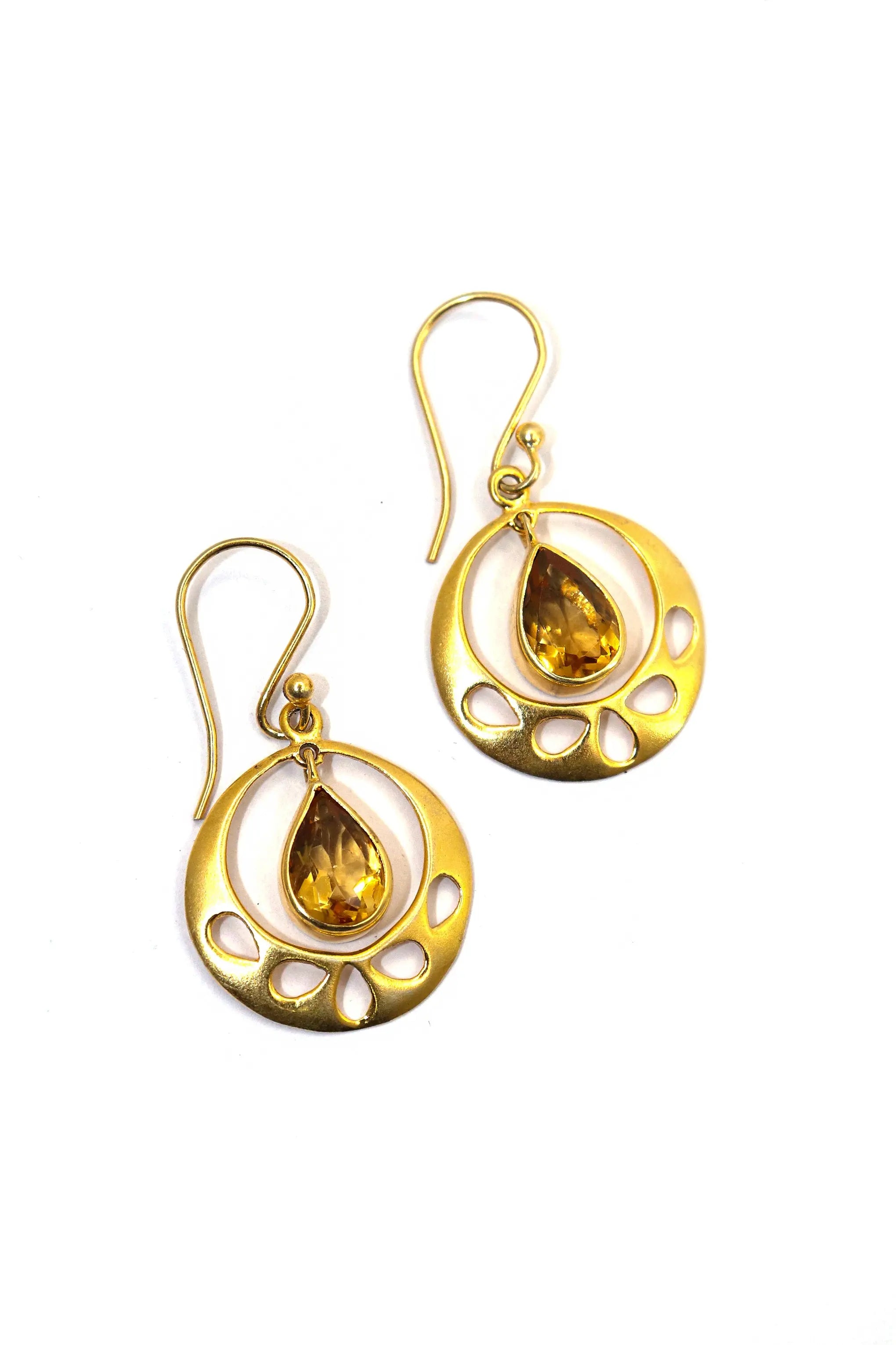 Designer Gold Plated Earrings with Citrine Gemstones VJewels