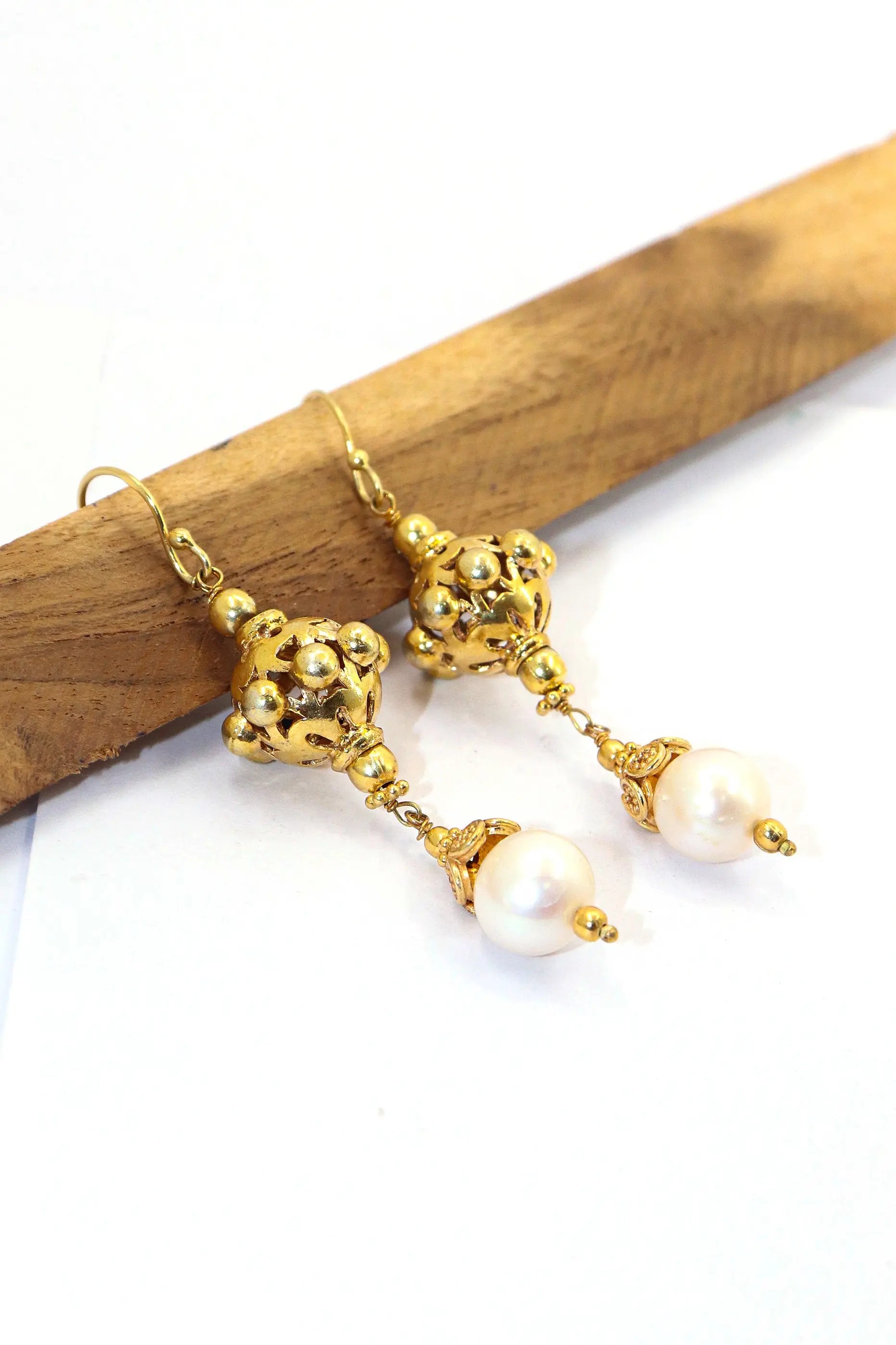 Designer Hook Earrings with Semi-Precious Pearl Gemstones Earring Jewelry VJewels