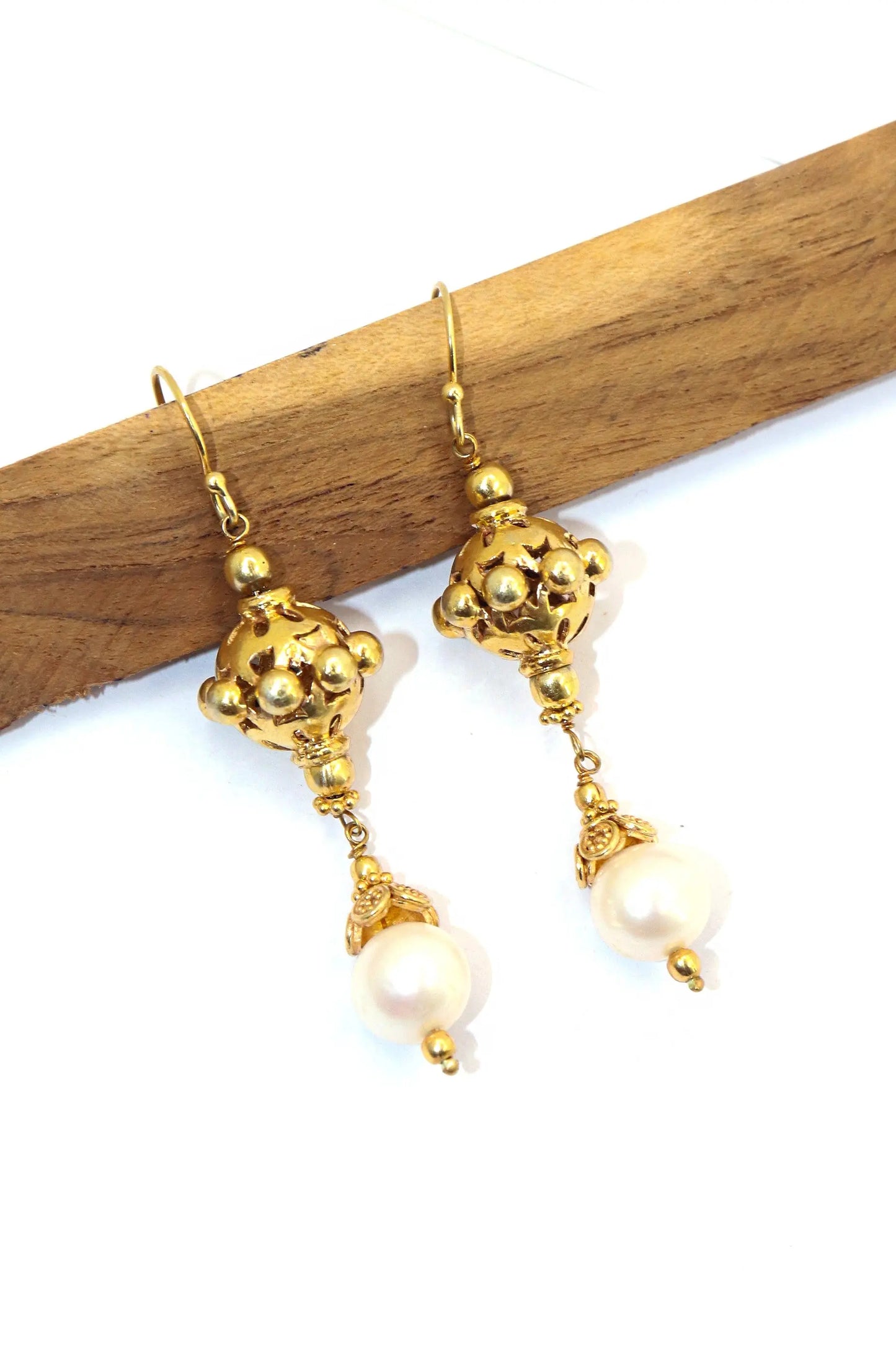 Designer Hook Earrings with Semi-Precious Pearl Gemstones Earring Jewelry VJewels