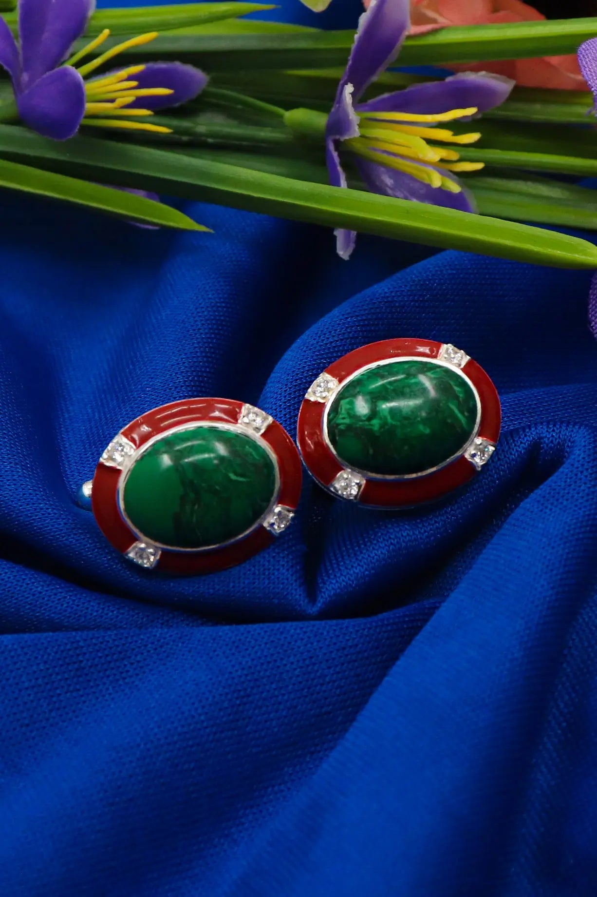 Designer Malachite with cz Stanning Wedding cufflinks Jewelry VJewels