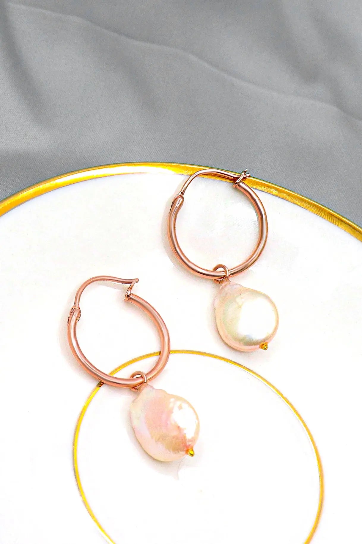 Designer Rose Gold Plated Pearl Hoop Earring VJewels