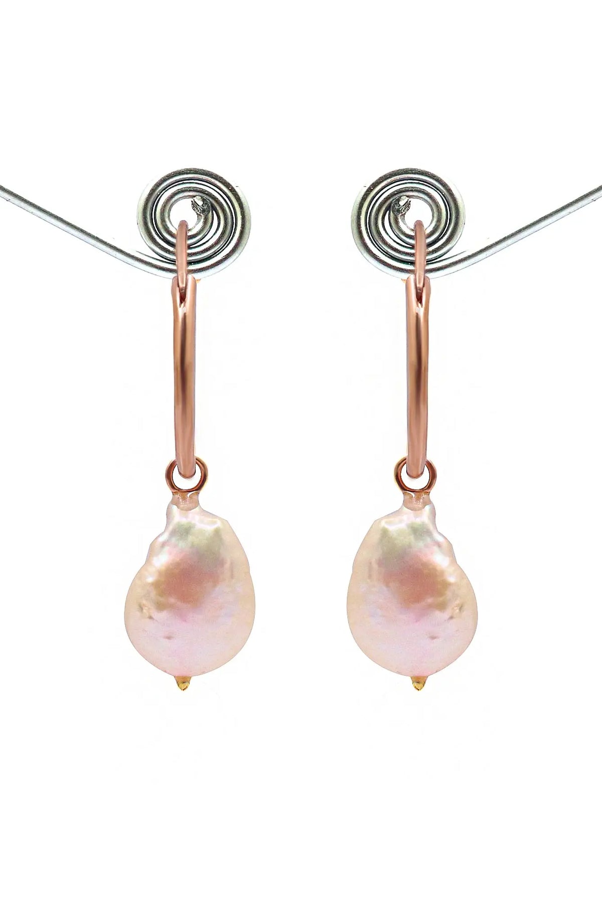 Designer Rose Gold Plated Pearl Hoop Earring VJewels