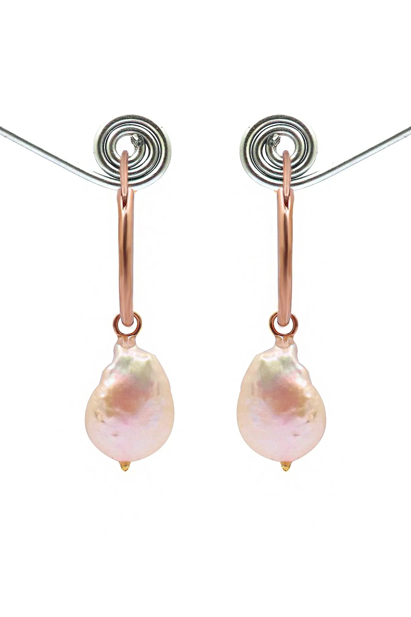 Designer Rose Gold Plated Pearl Hoop Earring VJewels