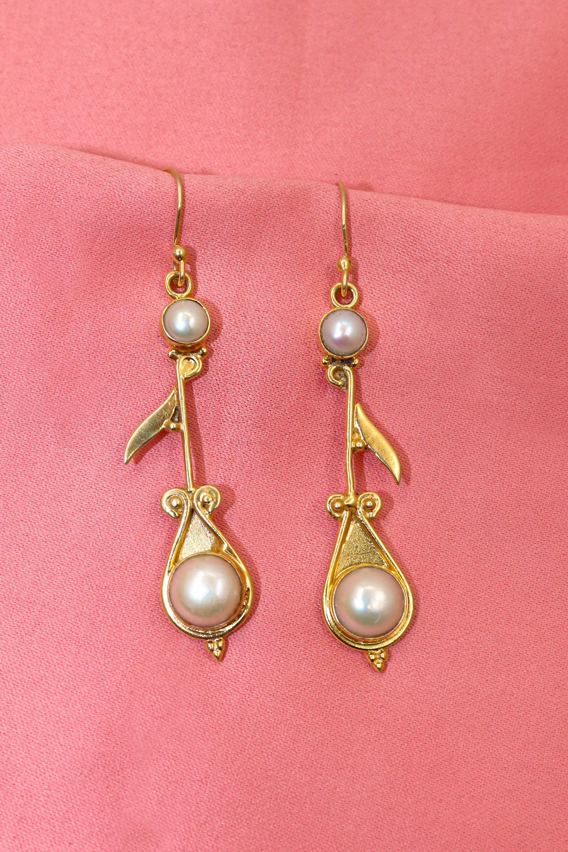 Elegant Designer Earrings Gold Plated with Pearl Gemstones VJewels