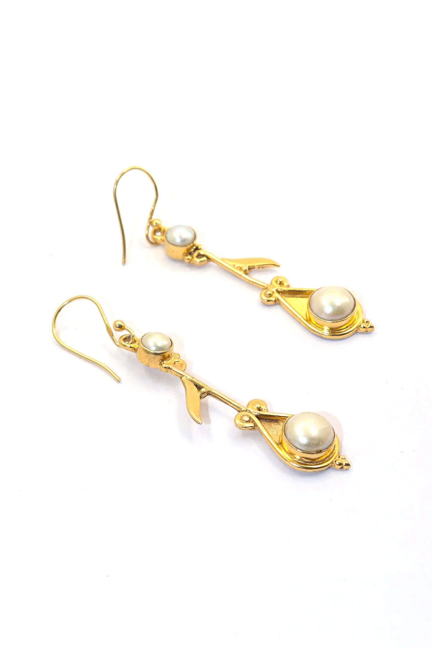 Elegant Designer Earrings Gold Plated with Pearl Gemstones VJewels