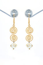 Elegant Gold-Plated Pearl Gemstone Spinal Design Dangle Earrings Jewelry VJewels