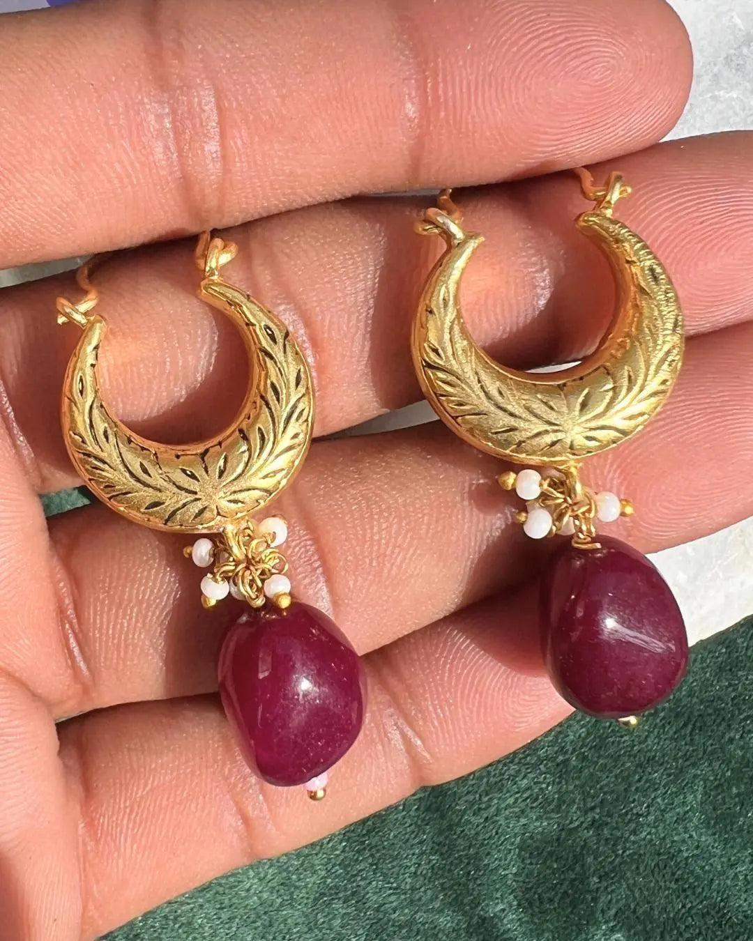 Elegant Ruby Gemstone Hoop Gold Plated Hoop Earrings Jewelry VJewels