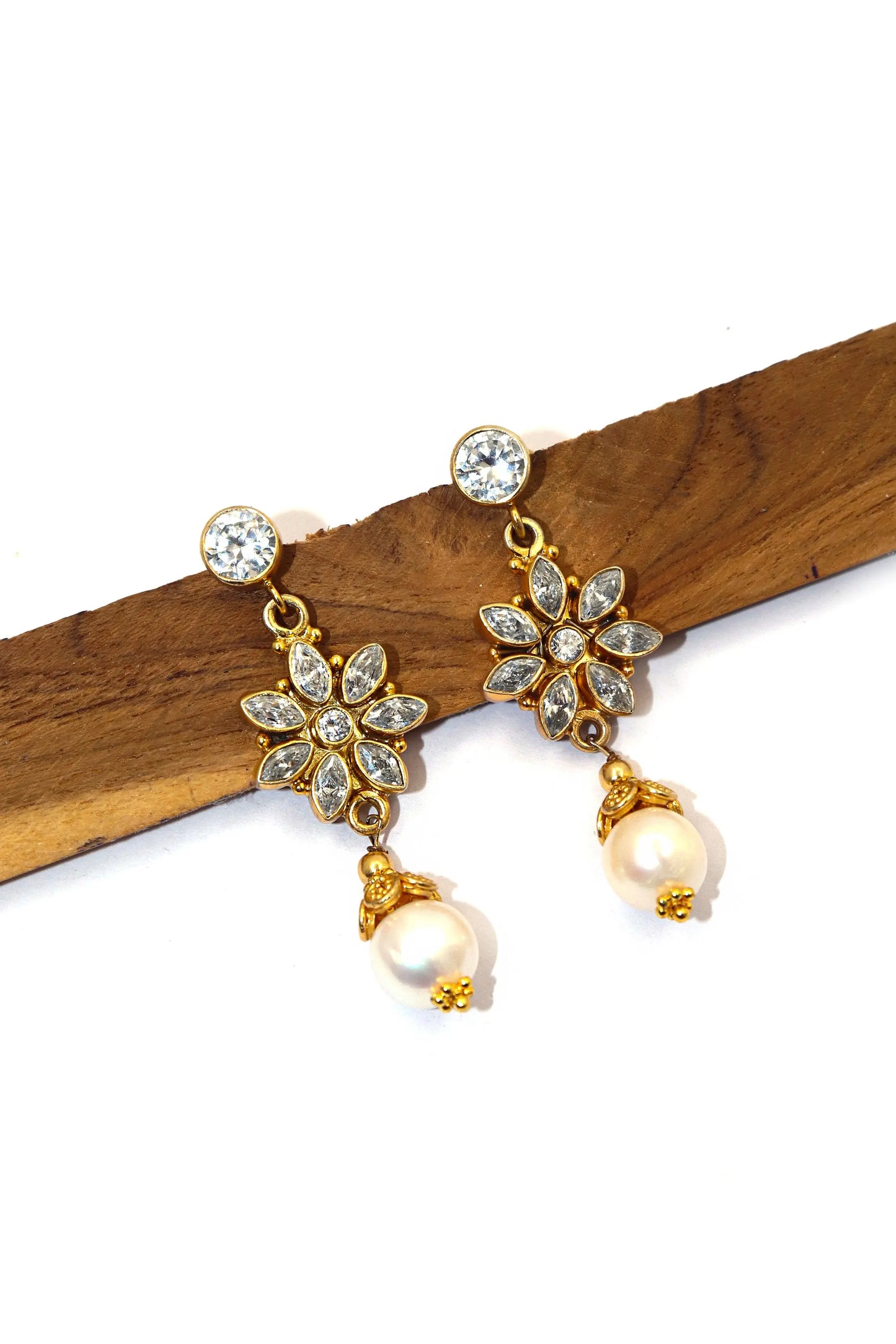 Elevate Your Elegance Radiant CZ And Pearl Gemstone Earrings VJewels