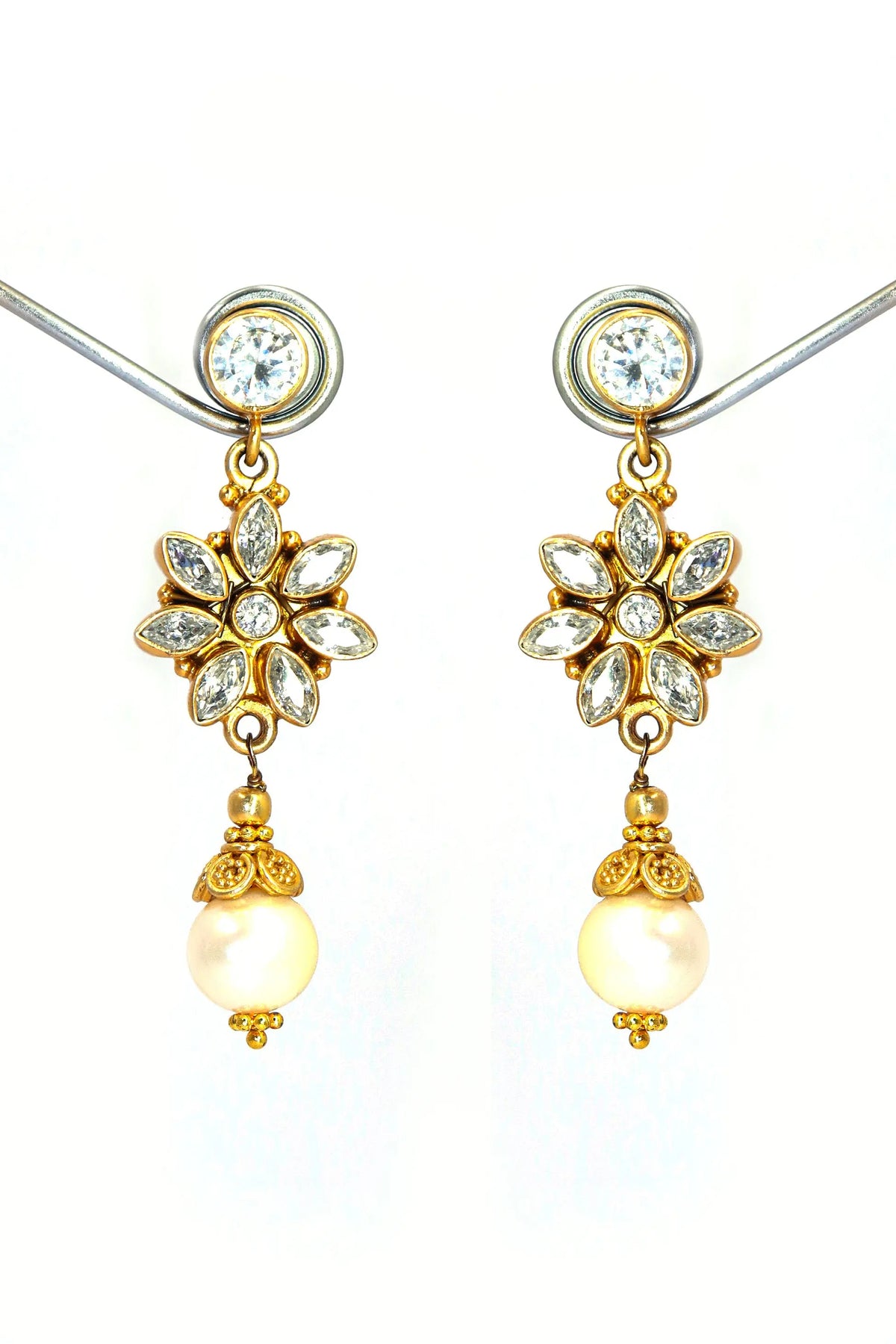 Elevate Your Elegance Radiant CZ And Pearl Gemstone Earrings VJewels
