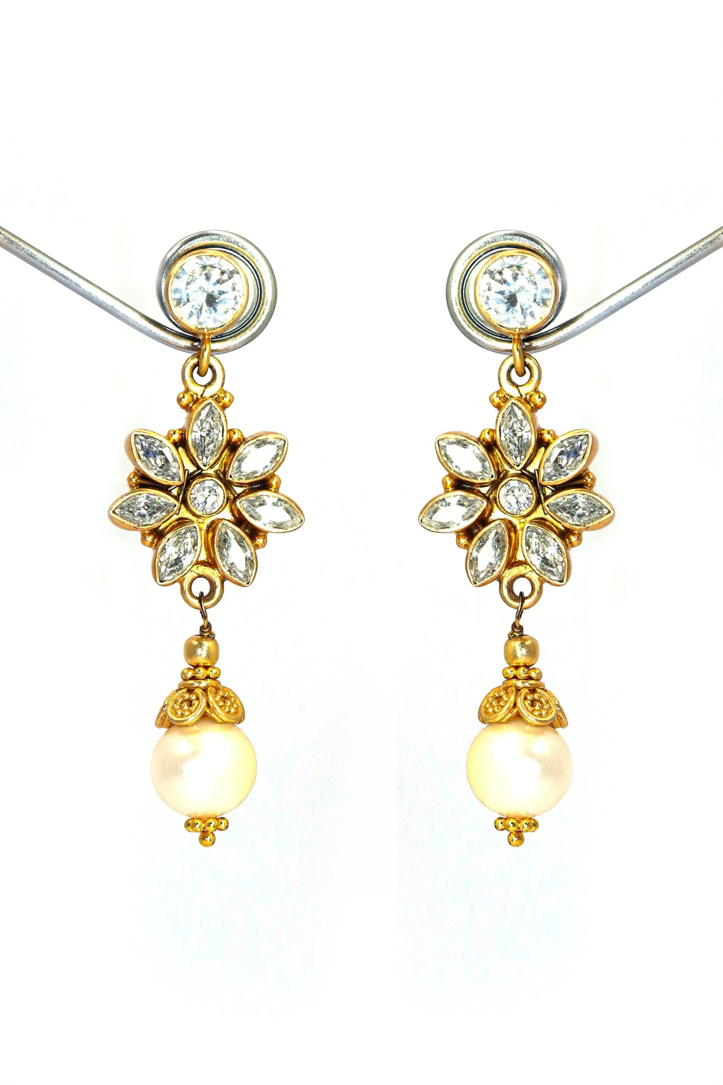 Elevate Your Elegance Radiant CZ And Pearl Gemstone Earrings VJewels