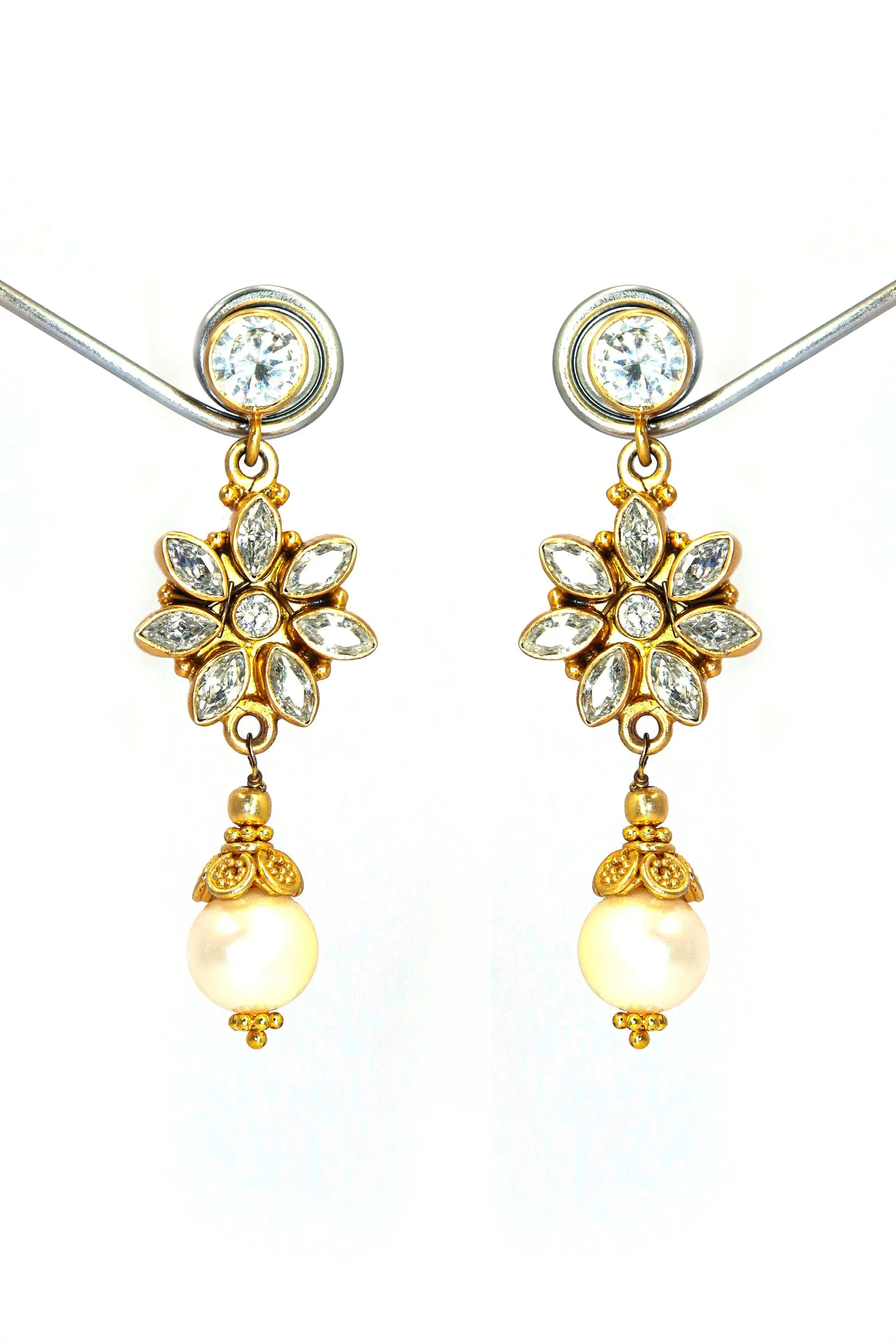 Elevate Your Elegance Radiant CZ And Pearl Gemstone Earrings VJewels