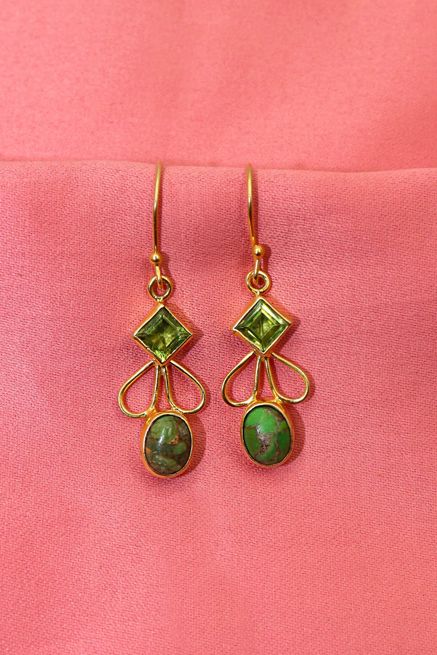 Elevate Your Style with peridot & Green Copper Turquoise Gemstone Earrings VJewels