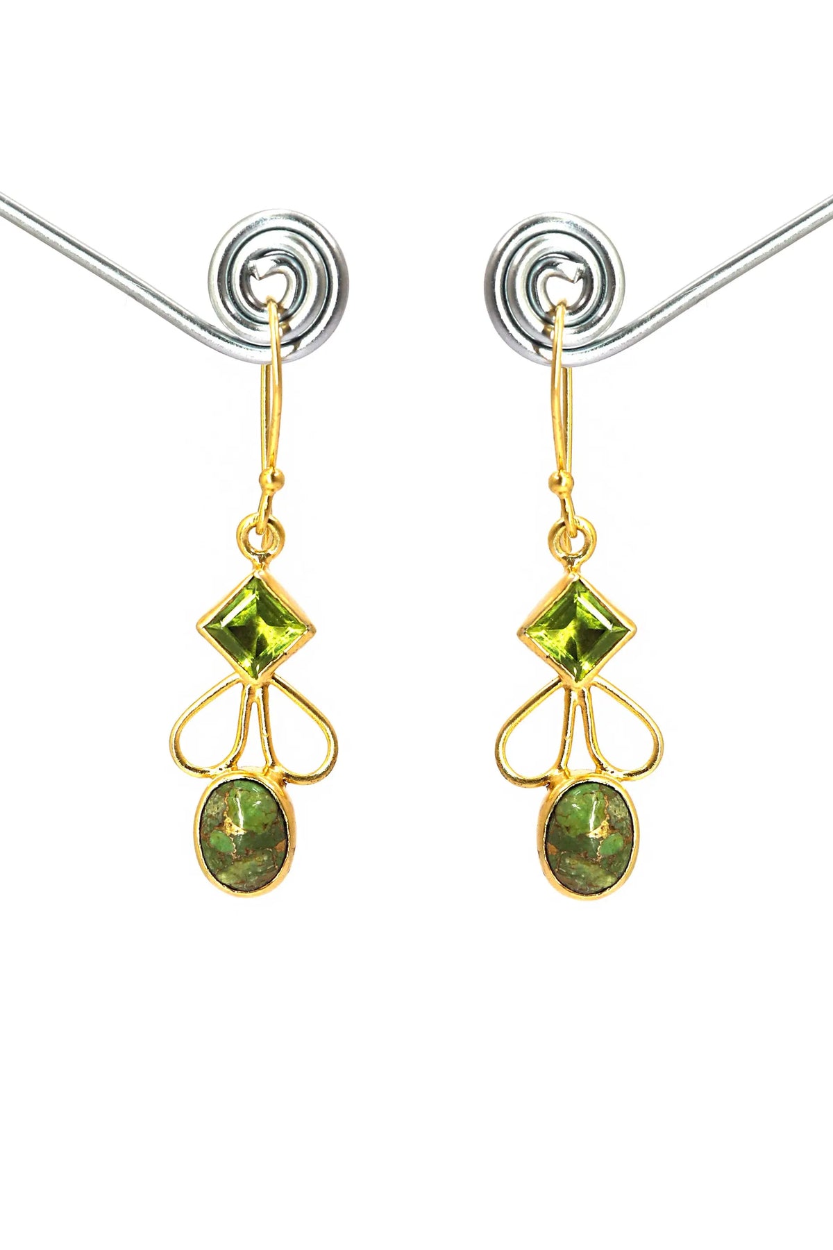 Elevate Your Style with peridot & Green Copper Turquoise Gemstone Earrings VJewels