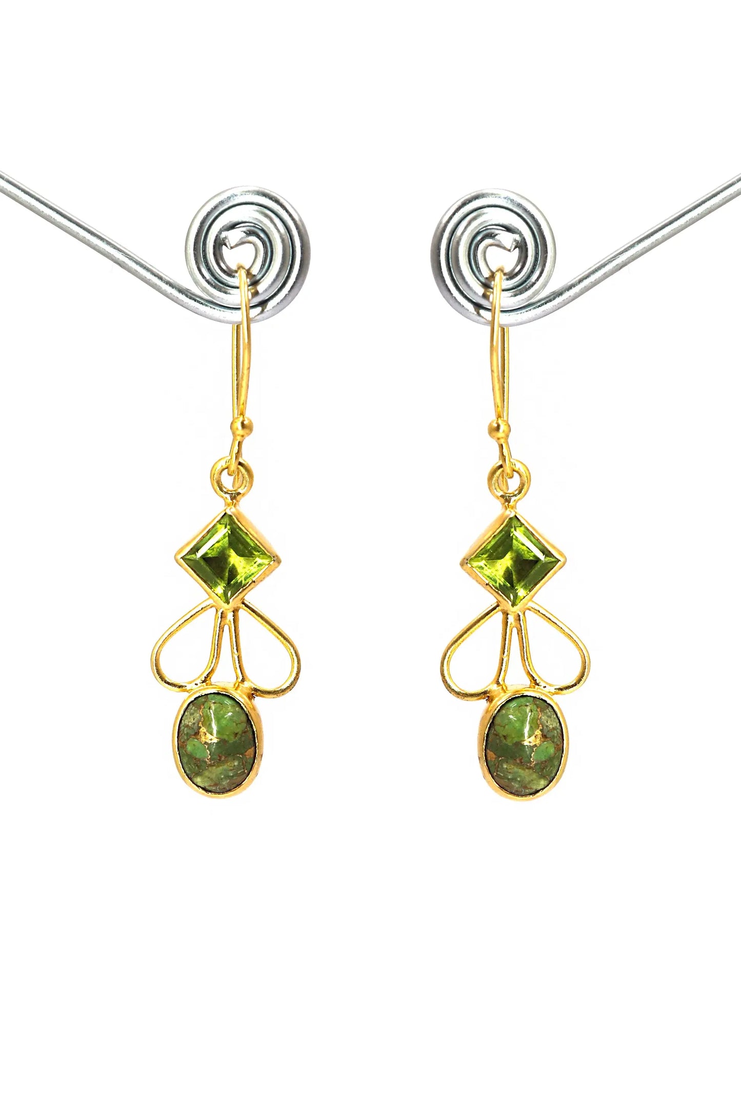 Elevate Your Style with peridot & Green Copper Turquoise Gemstone Earrings VJewels