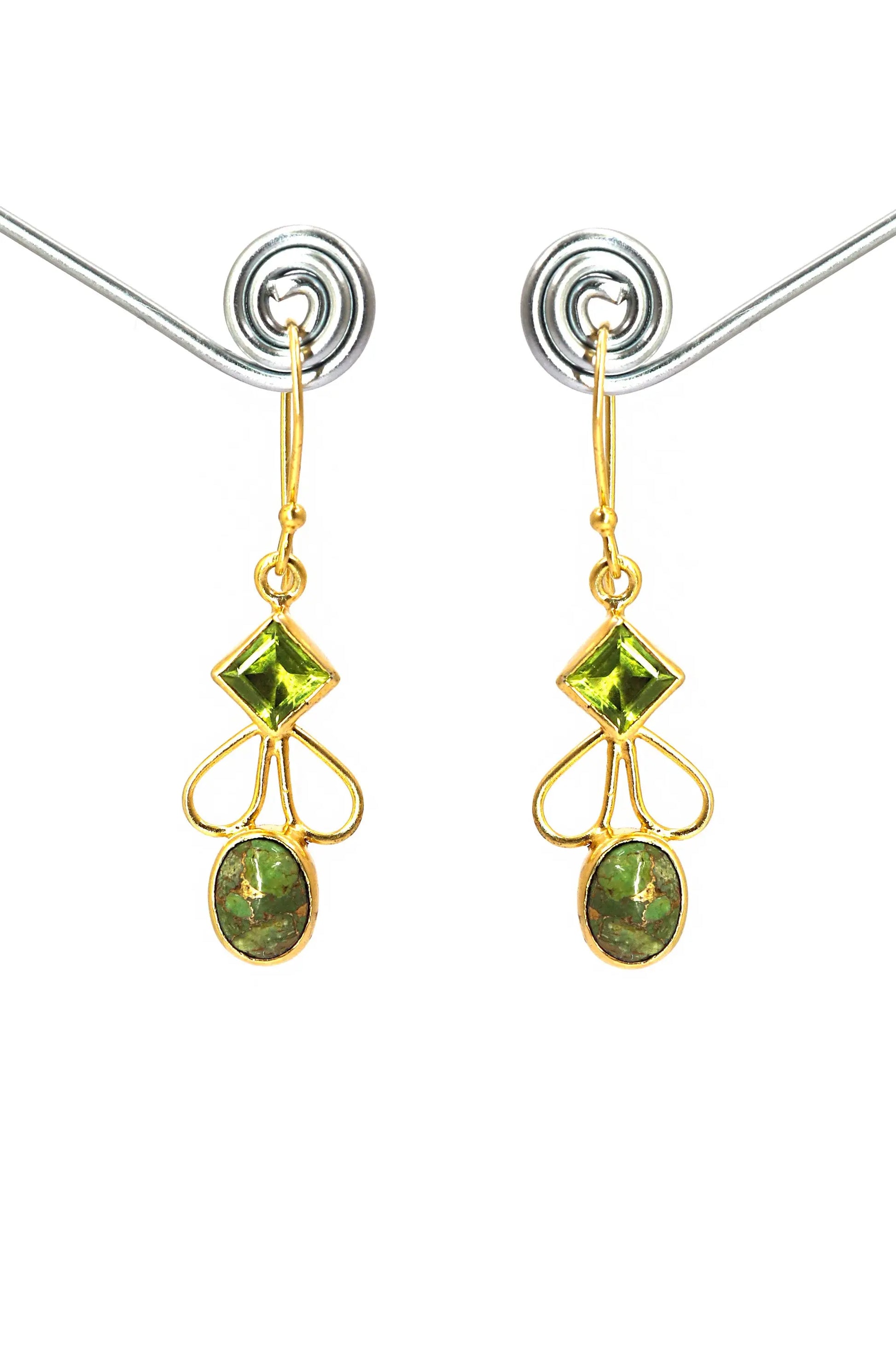 Elevate Your Style with peridot & Green Copper Turquoise Gemstone Earrings VJewels