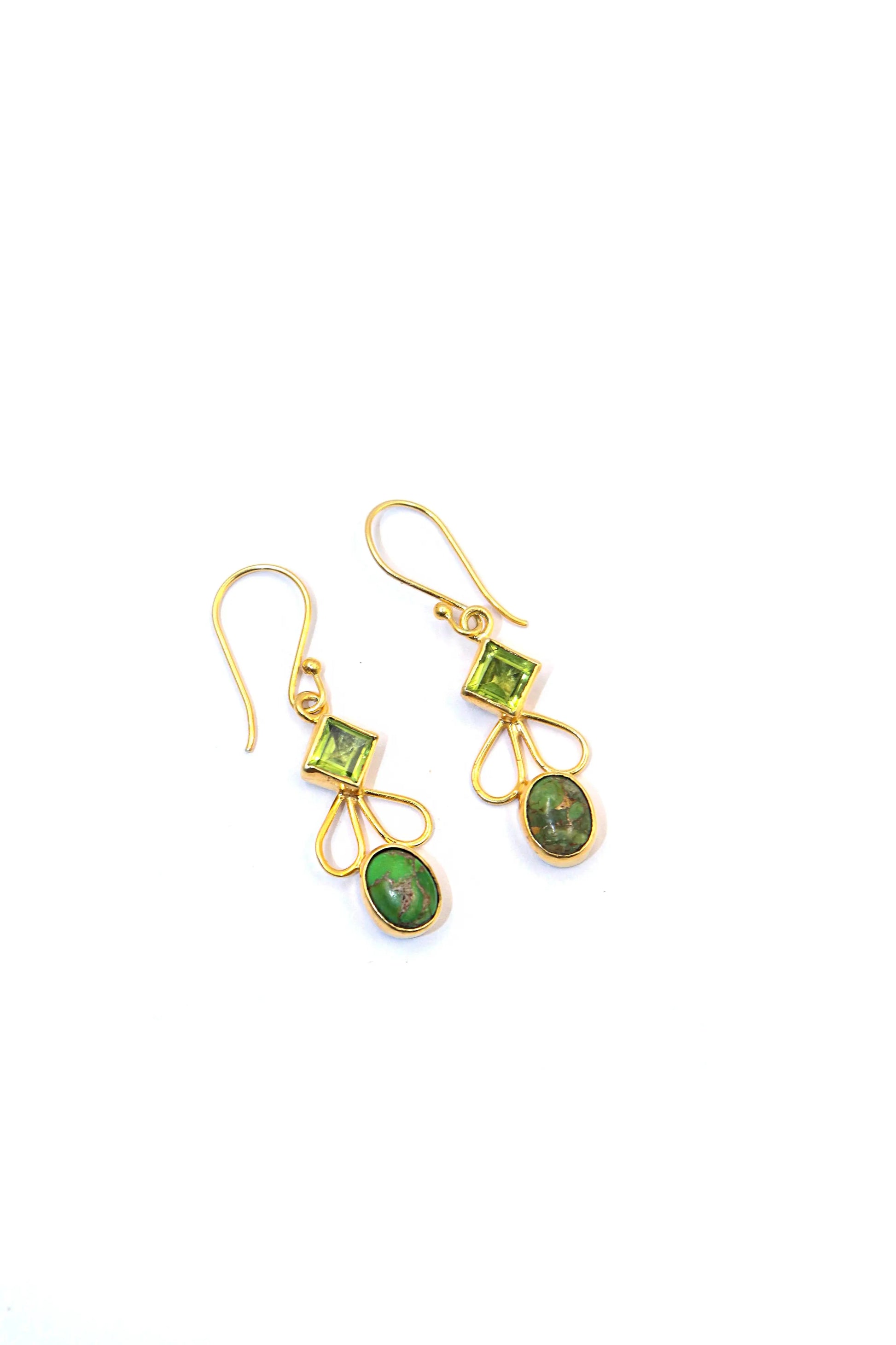 Elevate Your Style with peridot & Green Copper Turquoise Gemstone Earrings VJewels