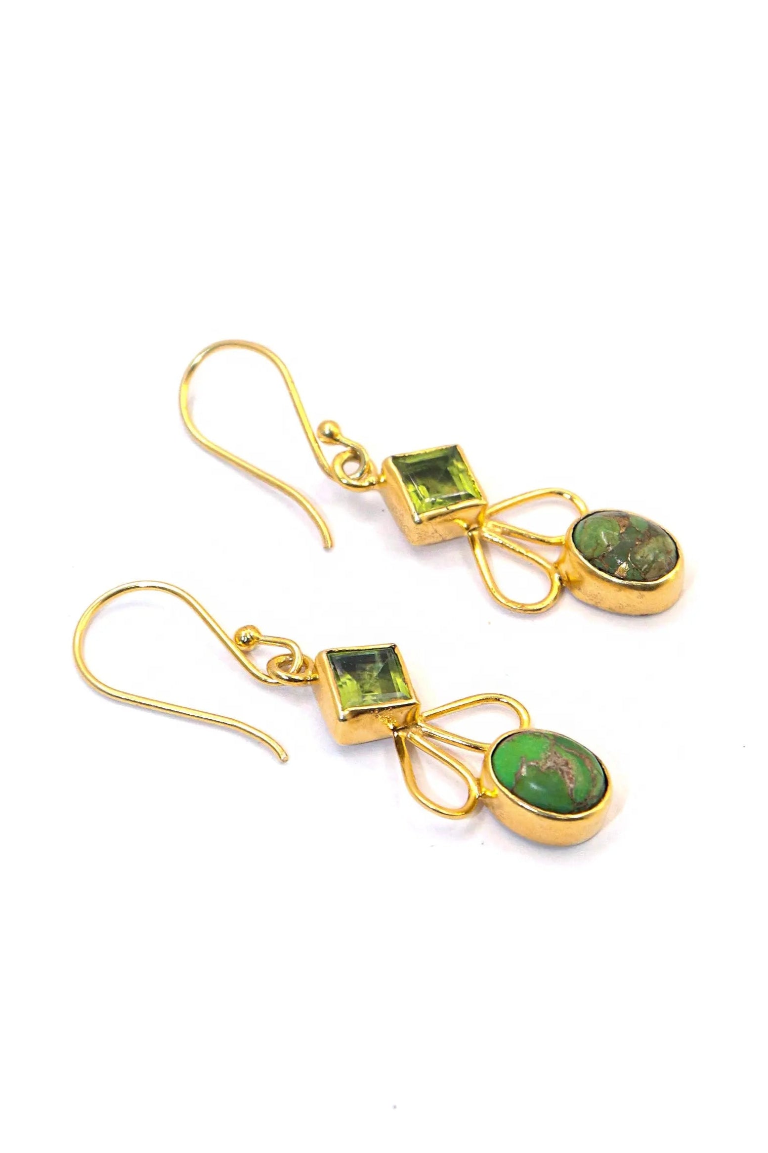 Elevate Your Style with peridot & Green Copper Turquoise Gemstone Earrings VJewels