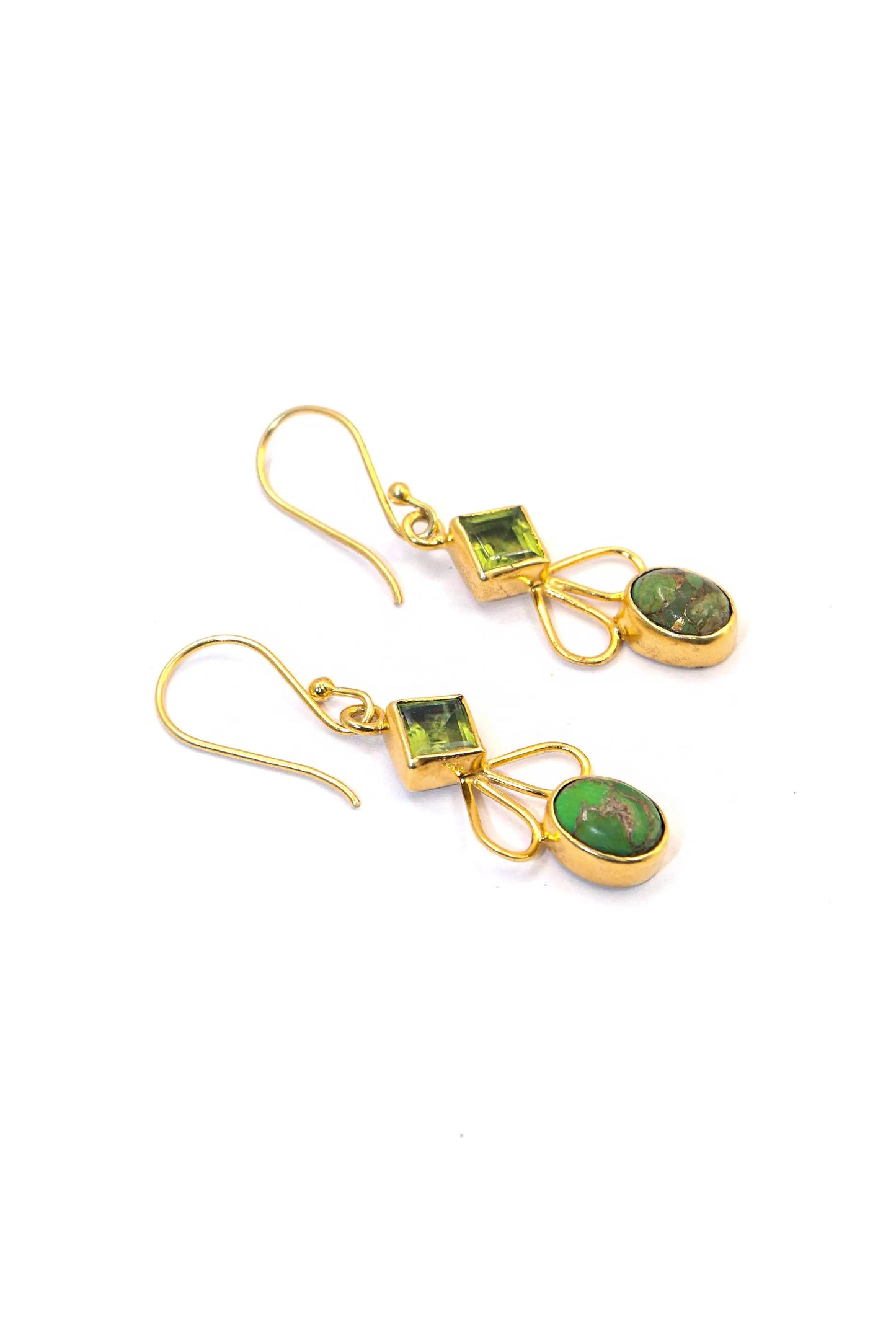 Elevate Your Style with peridot & Green Copper Turquoise Gemstone Earrings VJewels