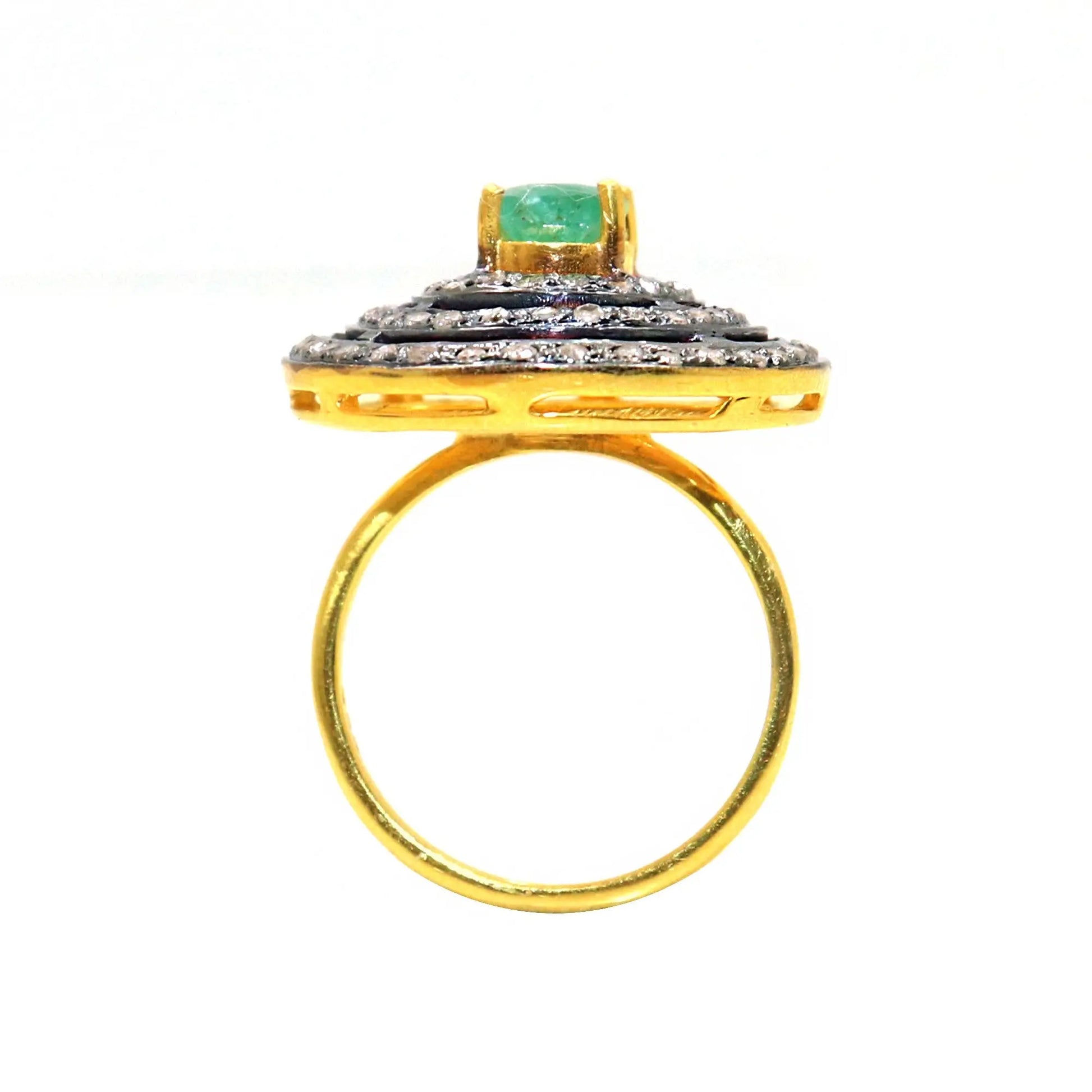 Emerald Gemstone With Diamond Two Tone Plated Ring Jewelry VJewels