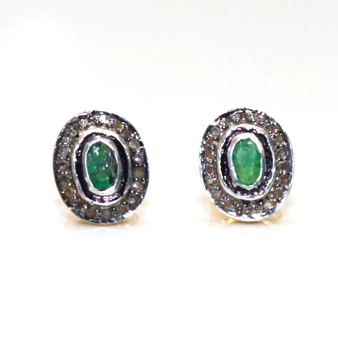 Emerald Gemstone With Diamonds Victorian Style Two Tone Studs Earring Jewelry VJewels