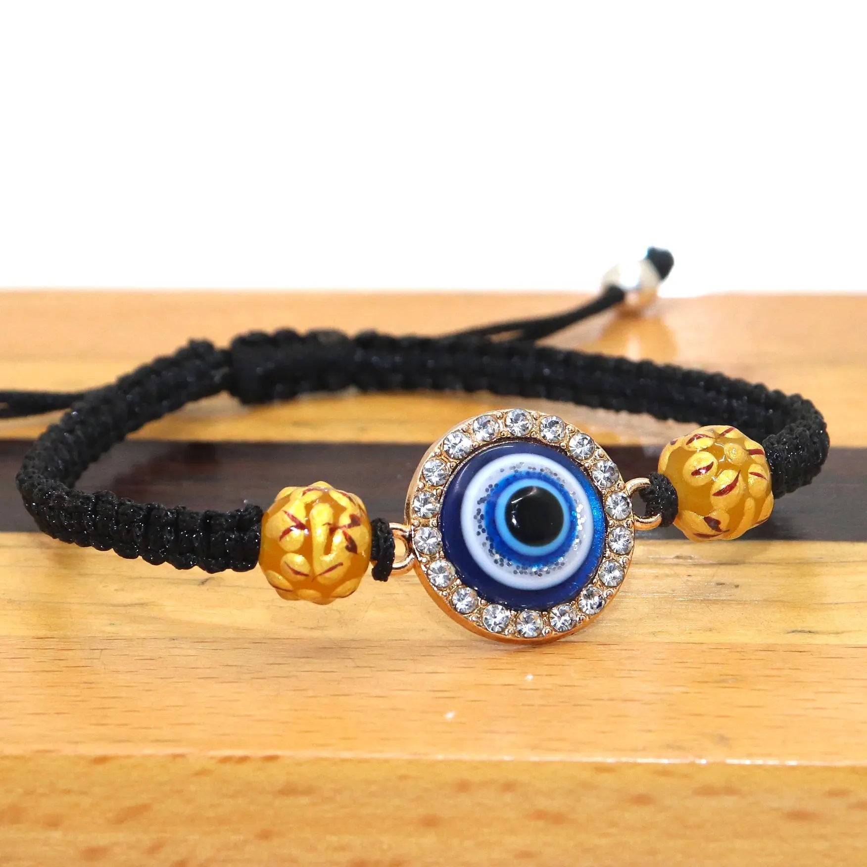 Evil Eye Charm with Beads Gold Plated Stylish Adjustable Bracelet Jewelry VJewels