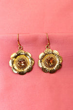 Exquisite Gold Plated Flower Designer Citrine Gemstone Earrings VJewels