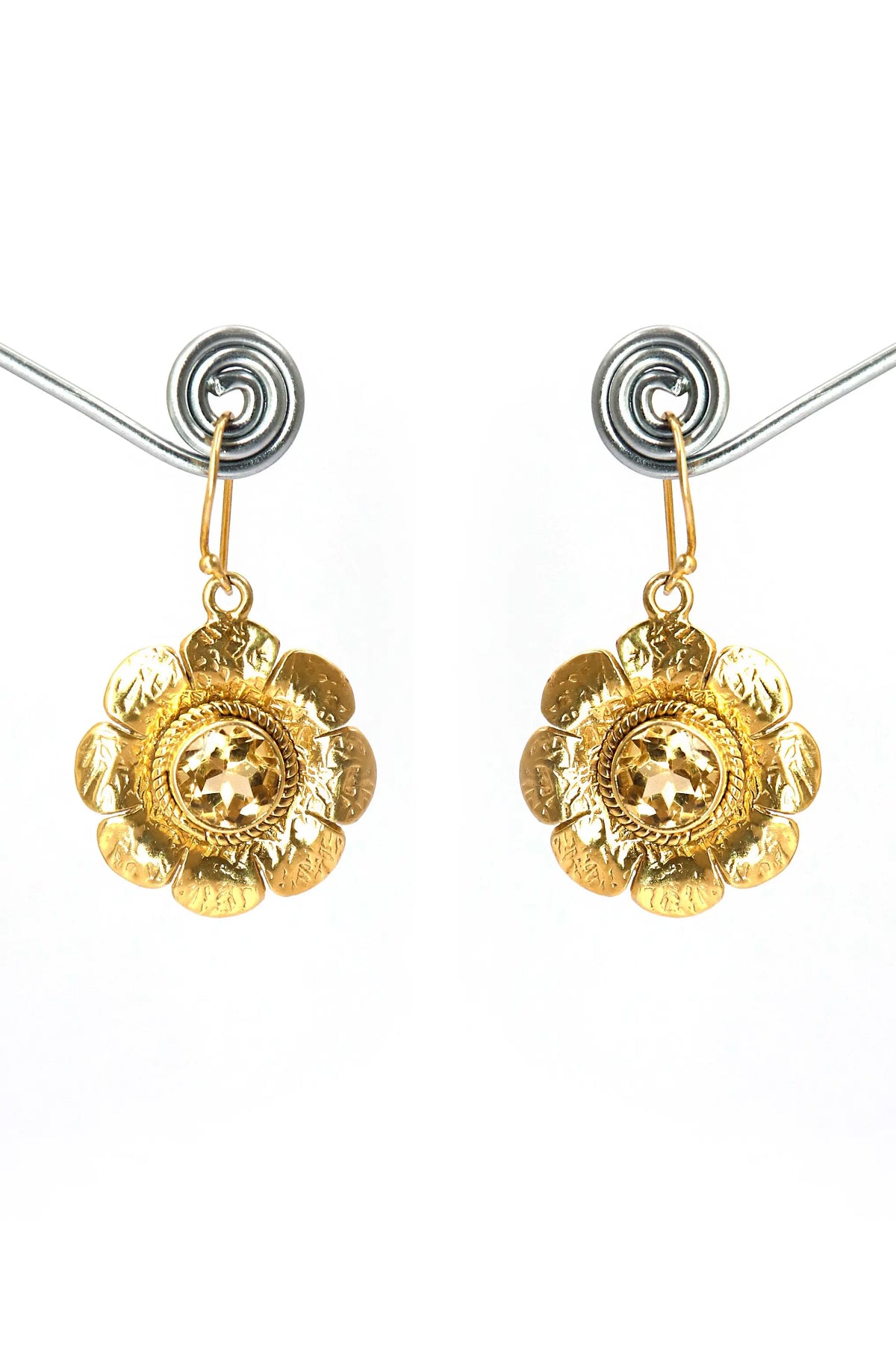 Exquisite Gold Plated Flower Designer Citrine Gemstone Earrings VJewels