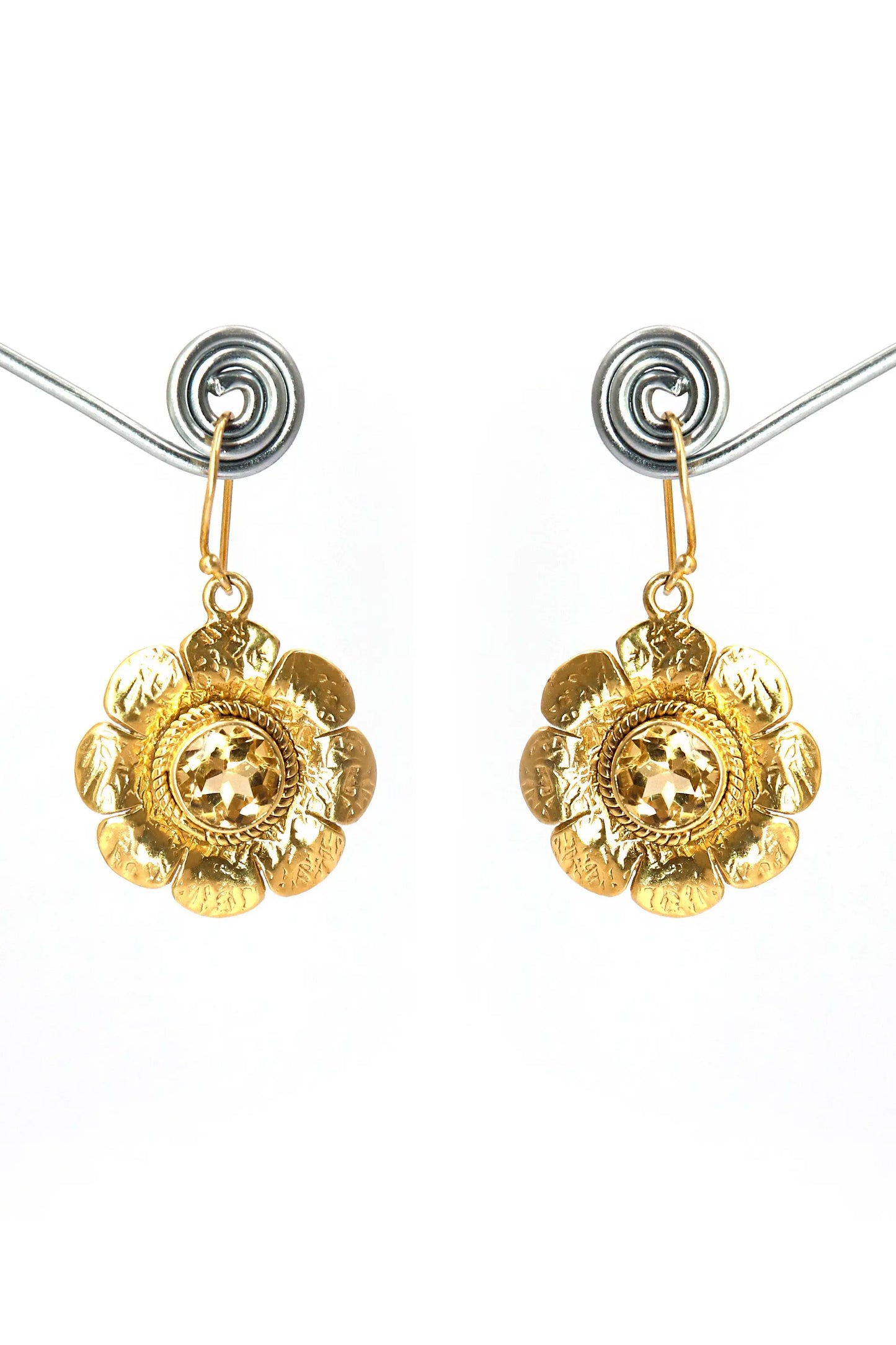 Exquisite Gold Plated Flower Designer Citrine Gemstone Earrings VJewels