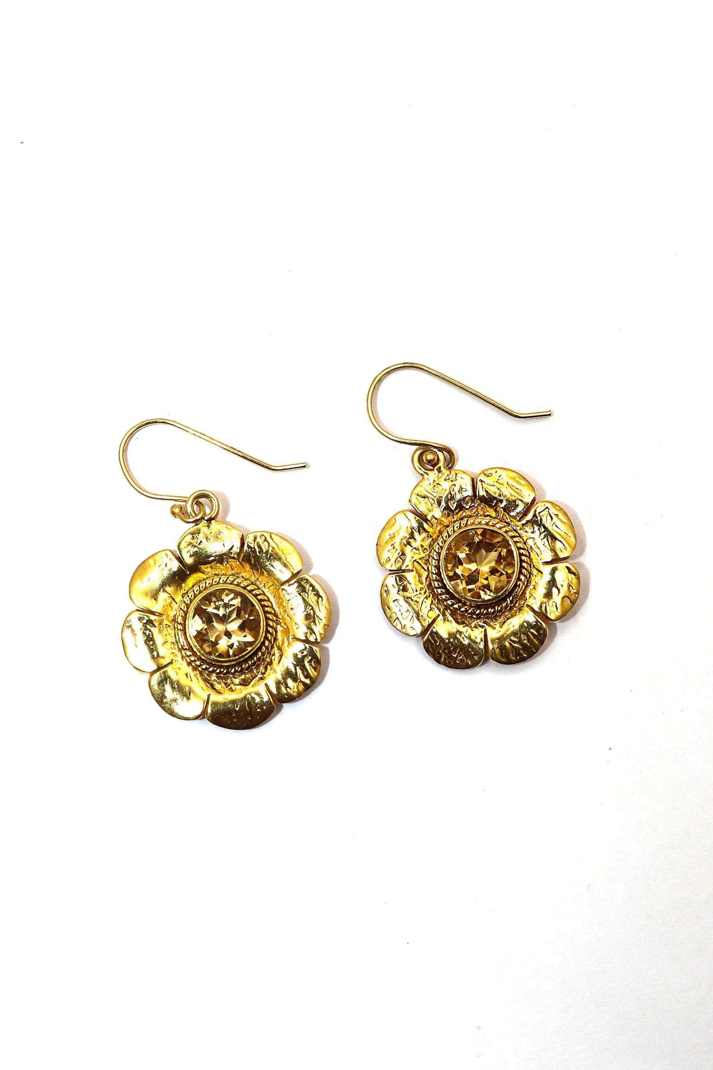 Exquisite Gold Plated Flower Designer Citrine Gemstone Earrings VJewels