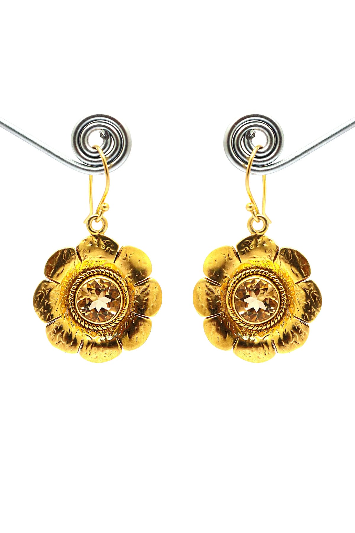 Exquisite Gold Plated Flower Designer Citrine Gemstone Earrings VJewels