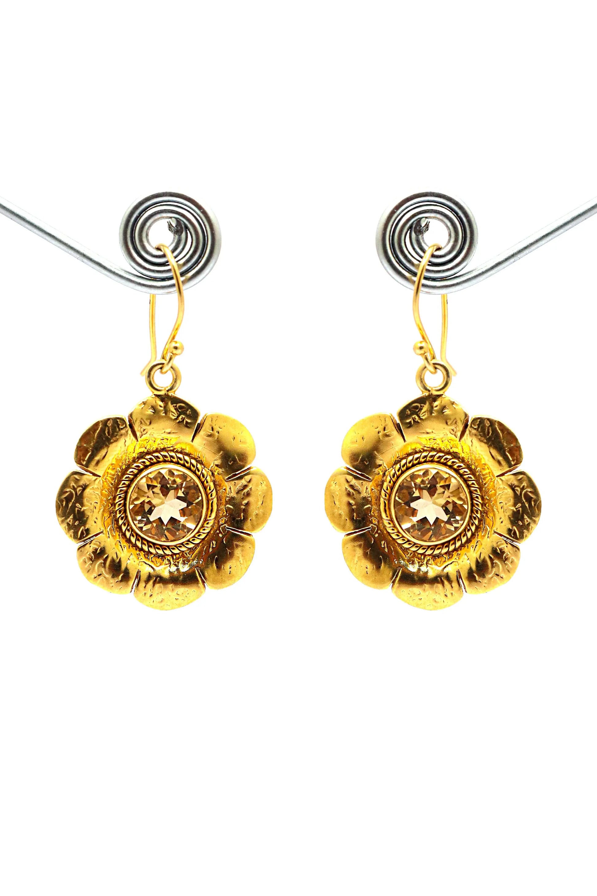 Exquisite Gold Plated Flower Designer Citrine Gemstone Earrings VJewels