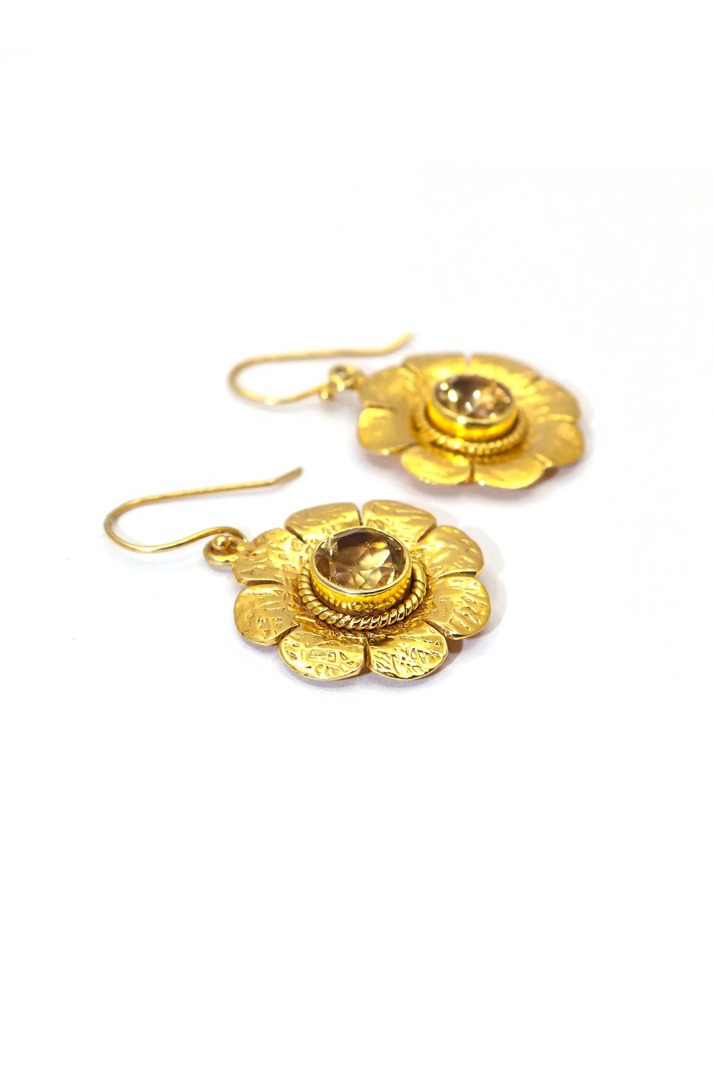 Exquisite Gold Plated Flower Designer Citrine Gemstone Earrings VJewels