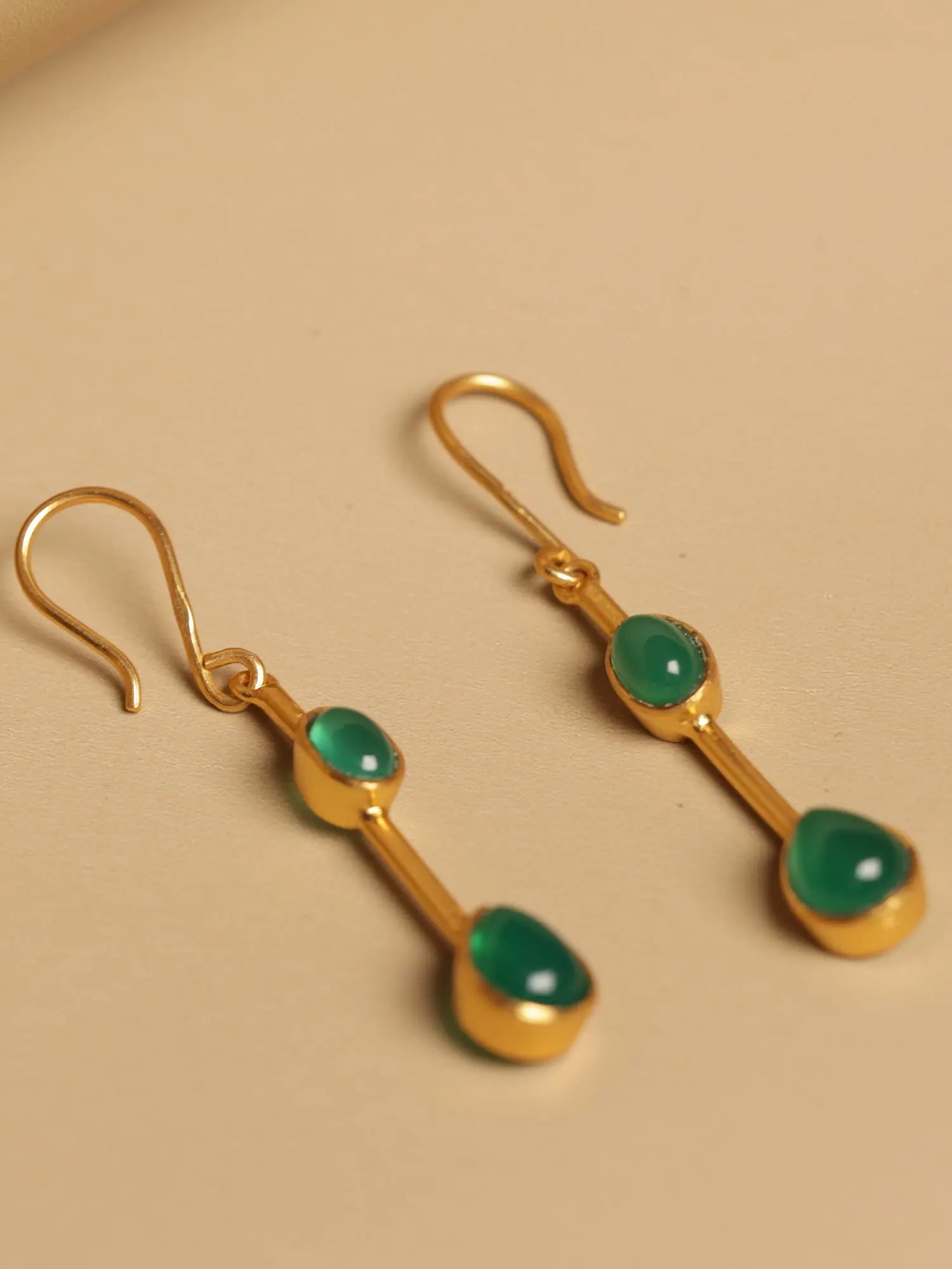 Exquisite Long Green Jade Gold Plated Dangle Hook Earrings Jewelry VJewels