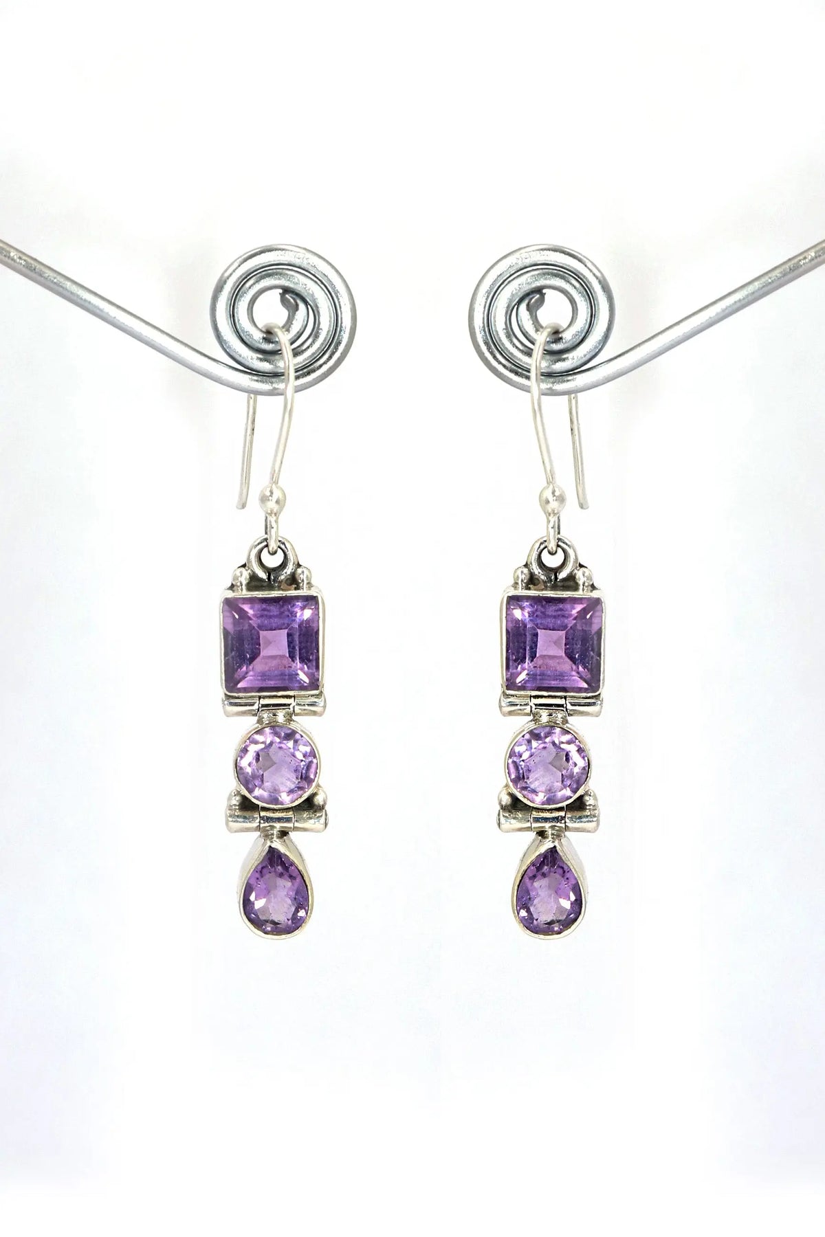 Fashionable Purple Amethyst Gemstone Long Earrings Jewelry VJewels