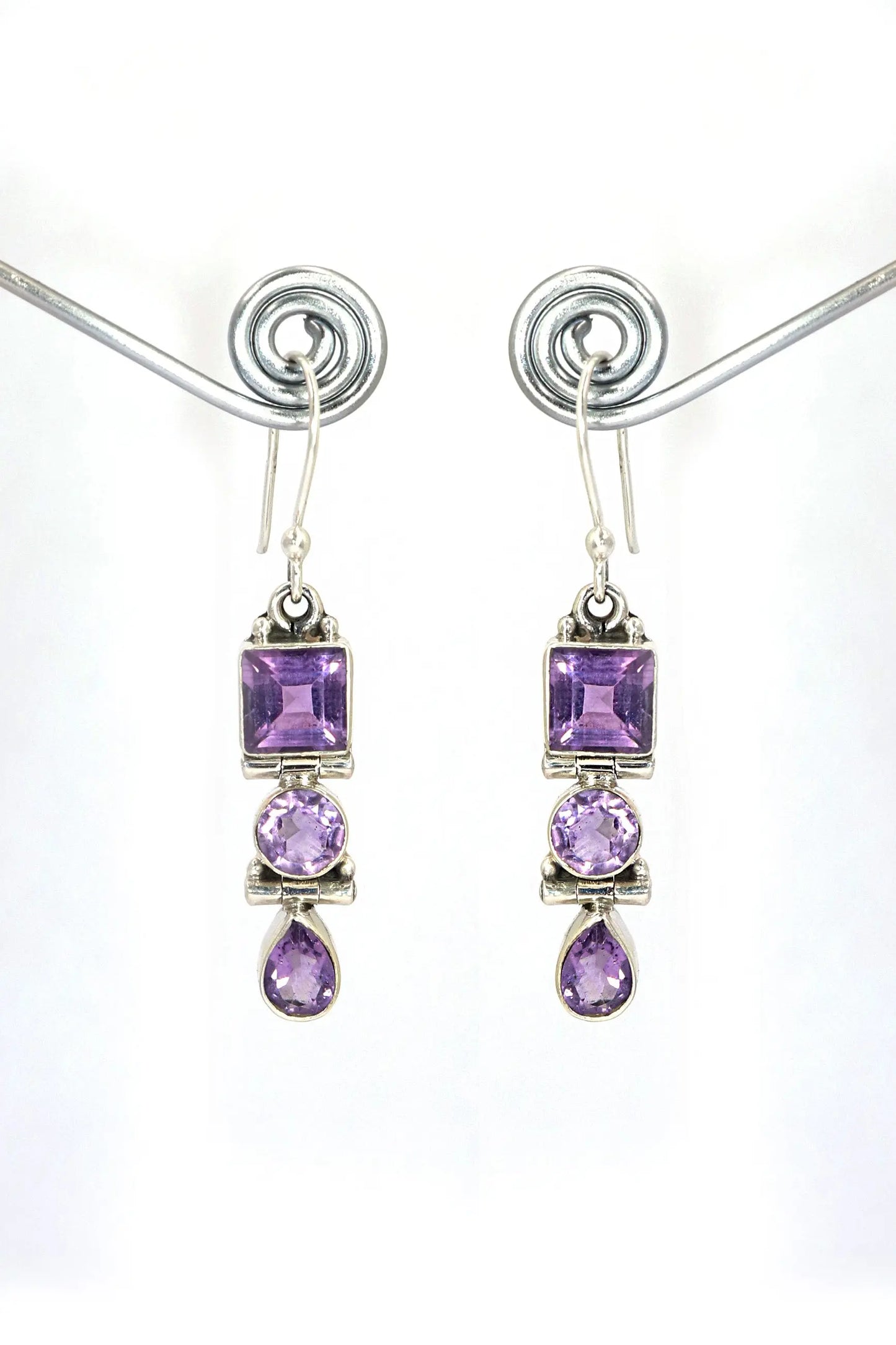 Fashionable Purple Amethyst Gemstone Long Earrings Jewelry VJewels