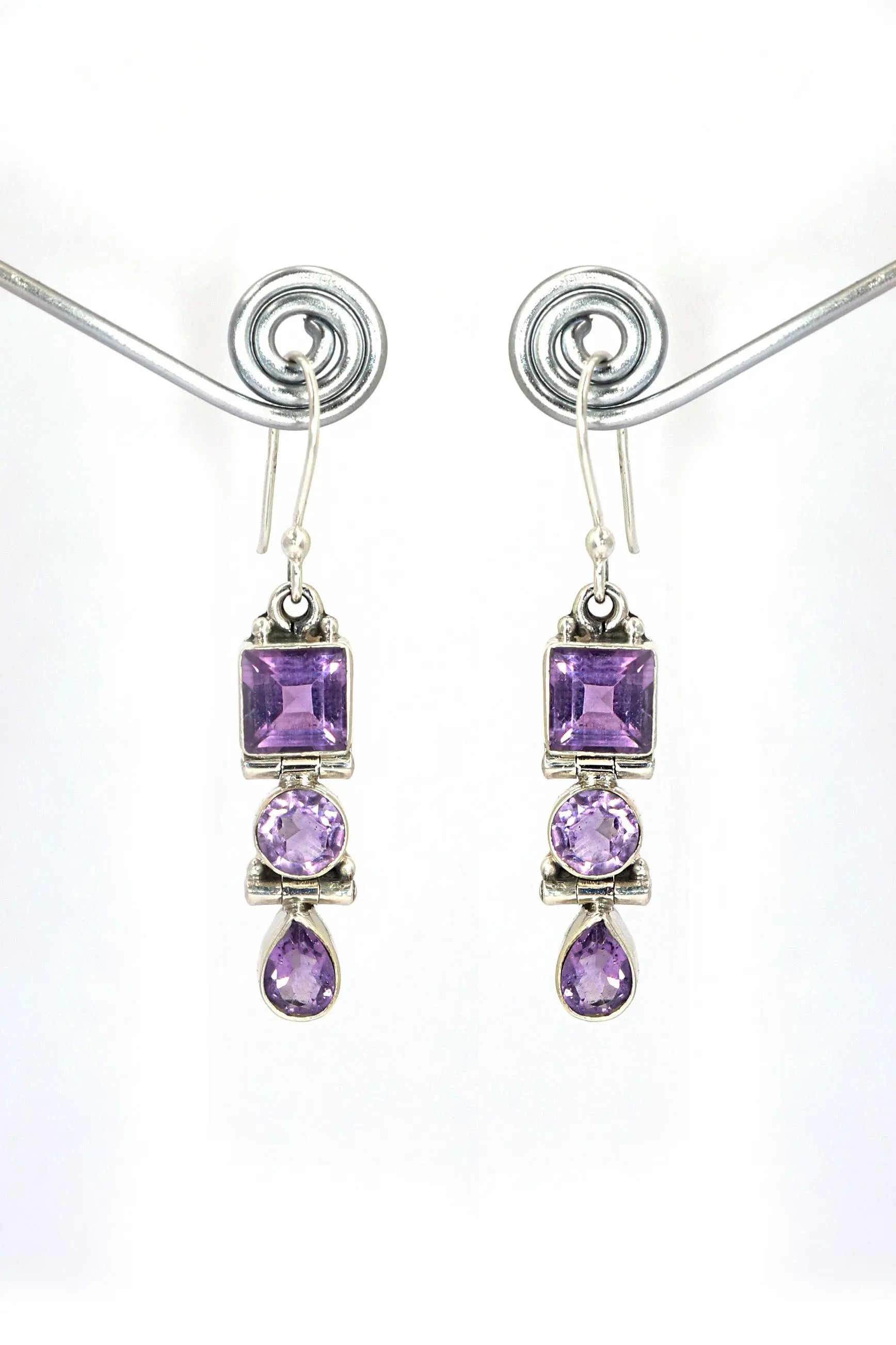 Fashionable Purple Amethyst Gemstone Long Earrings Jewelry VJewels