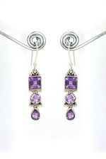 Fashionable Purple Amethyst Gemstone Long Earrings Jewelry VJewels