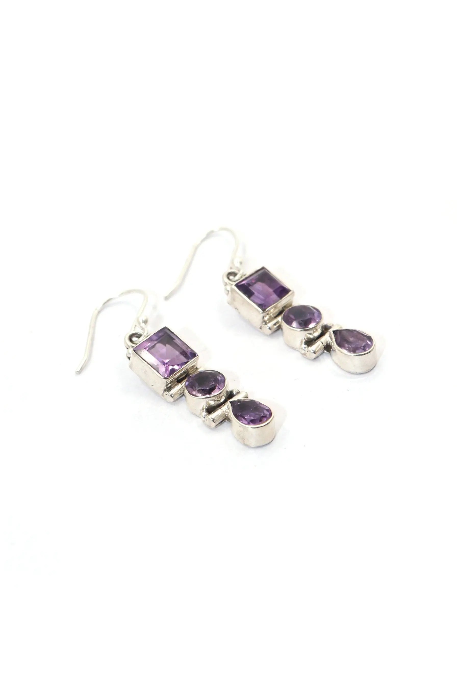 Fashionable Purple Amethyst Gemstone Long Earrings Jewelry VJewels