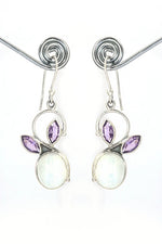 Fine Cut Rainbow Moonstone With Amethyst Gemstone Hook Earring Jewelry VJewels