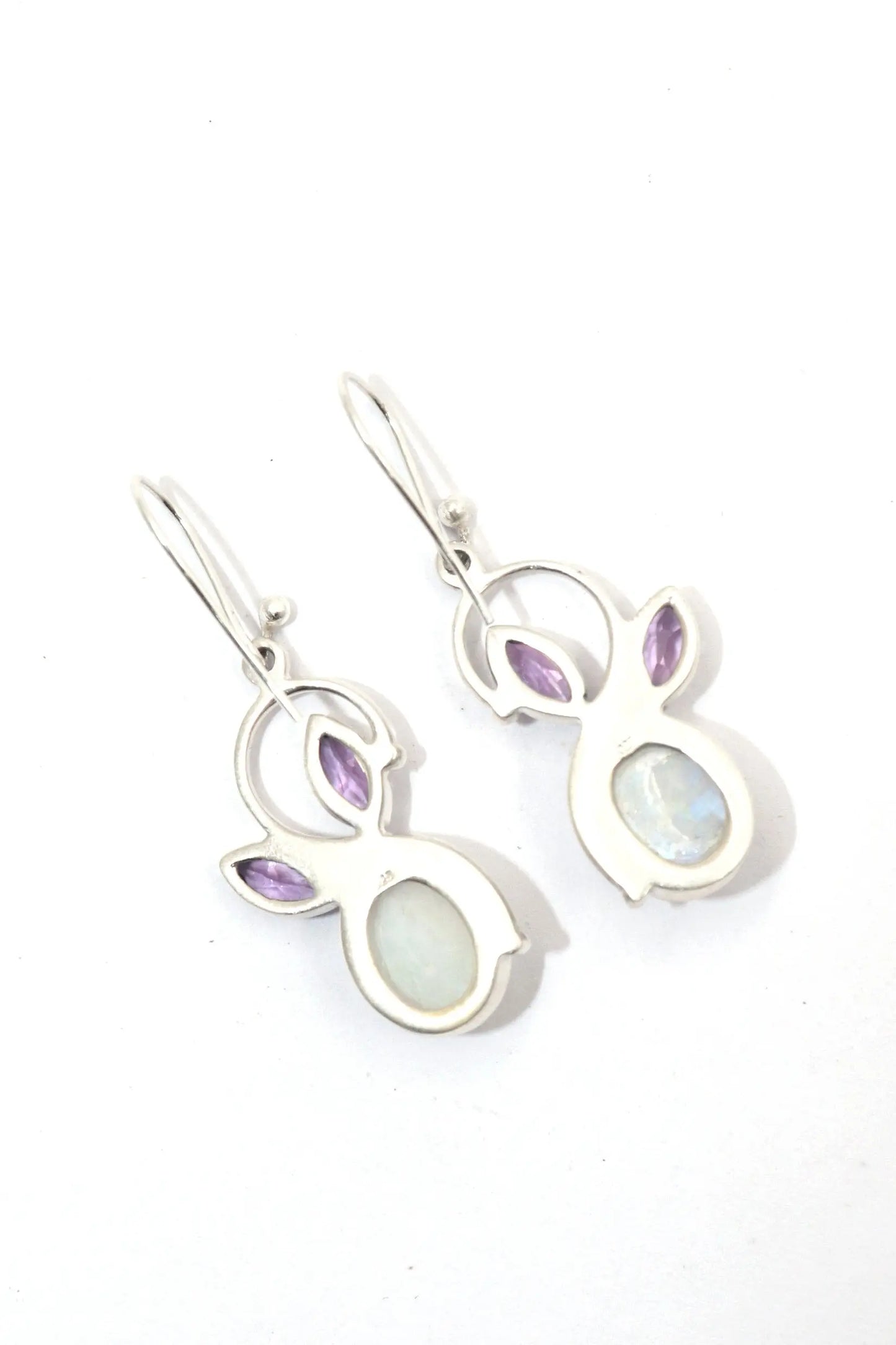 Fine Cut Rainbow Moonstone With Amethyst Gemstone Hook Earring Jewelry VJewels