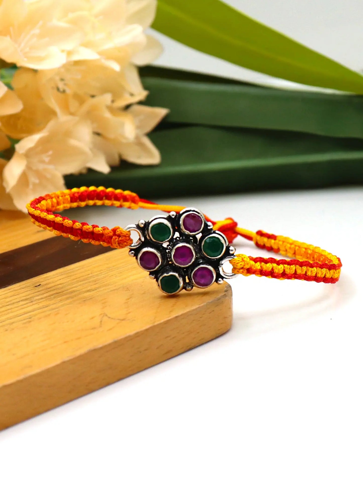 Flower Design Silver Rakhi Band For Rakhi festival VJewels