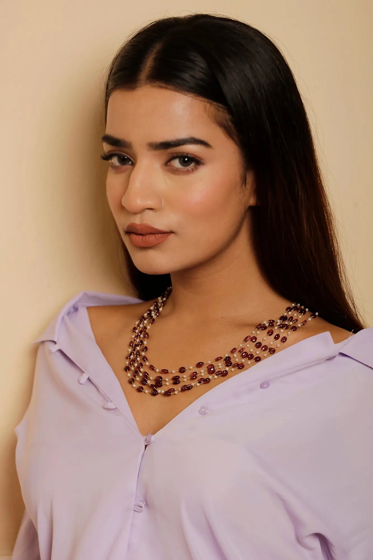 Fold Plated Rhodolite Pearl Layer Necklace Jewelry Vidita Jewels