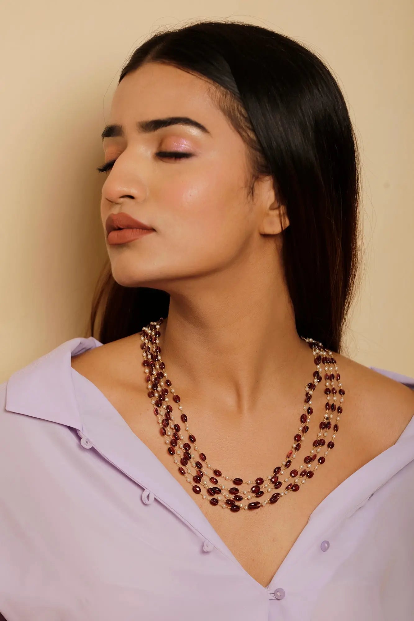 Fold Plated Rhodolite Pearl Layer Necklace Jewelry Vidita Jewels