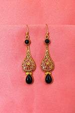 Glamorous Gold-Plated Dangle Earrings with Black Onyx Gemstones Earring Jewelry VJewels