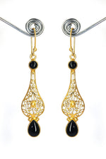 Glamorous Gold-Plated Dangle Earrings with Black Onyx Gemstones Earring Jewelry VJewels